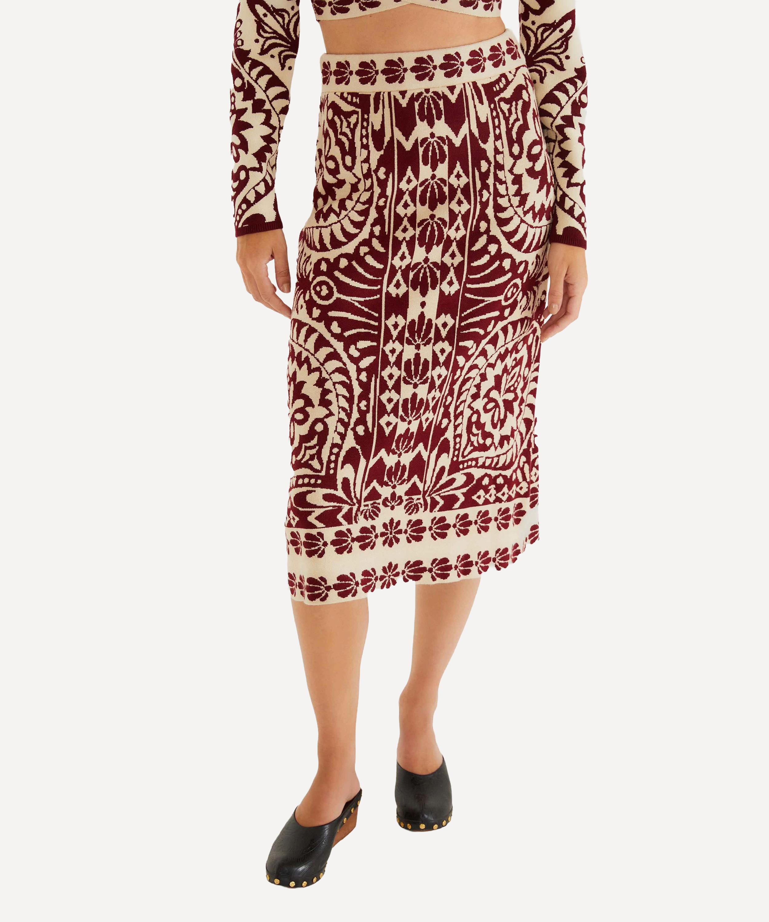 FARM Rio - Burgundy Pineapple Love Knit Midi Skirt image number 2