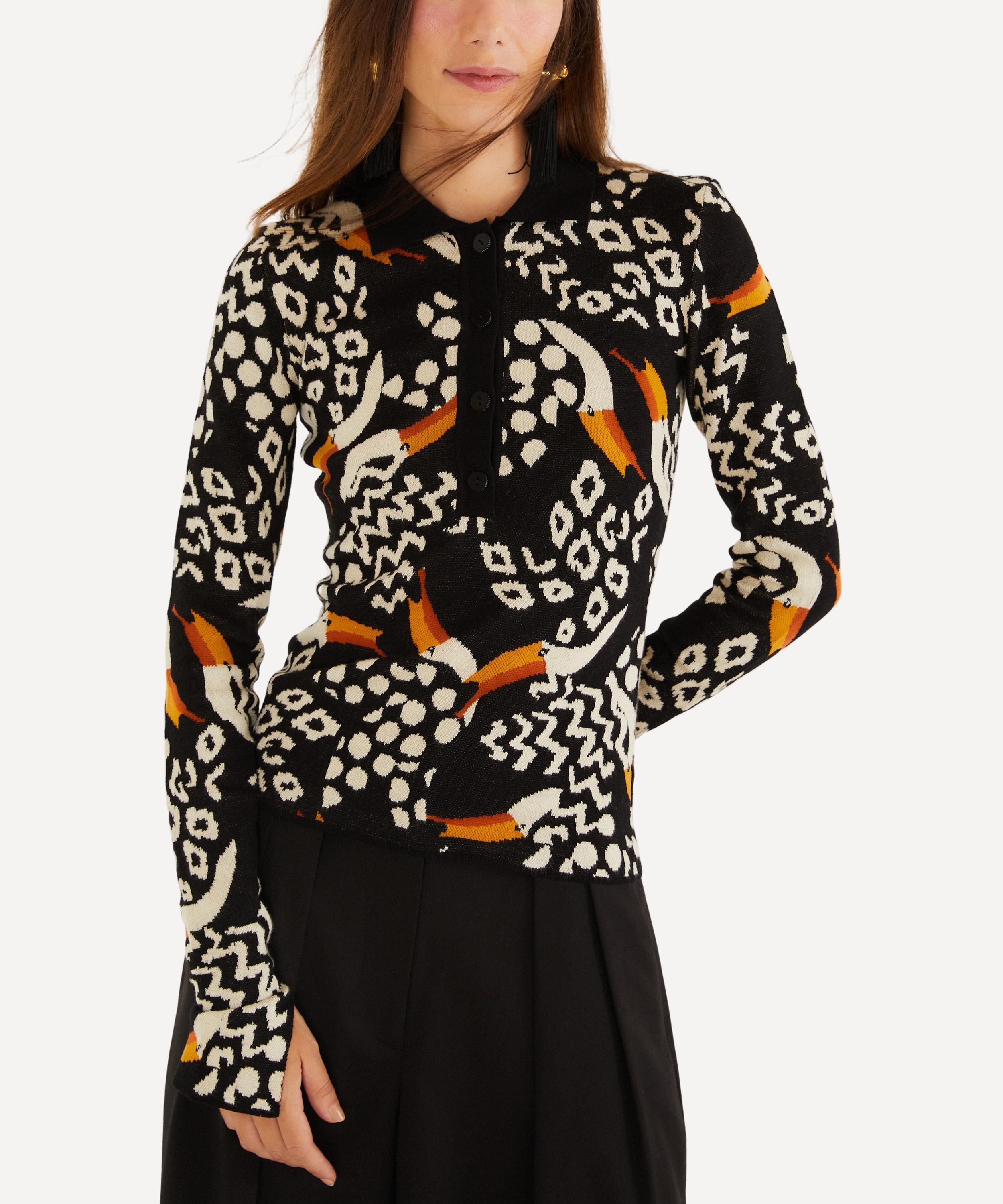 FARM Rio - Black Tucanissimo Polo Knit Top image number 0