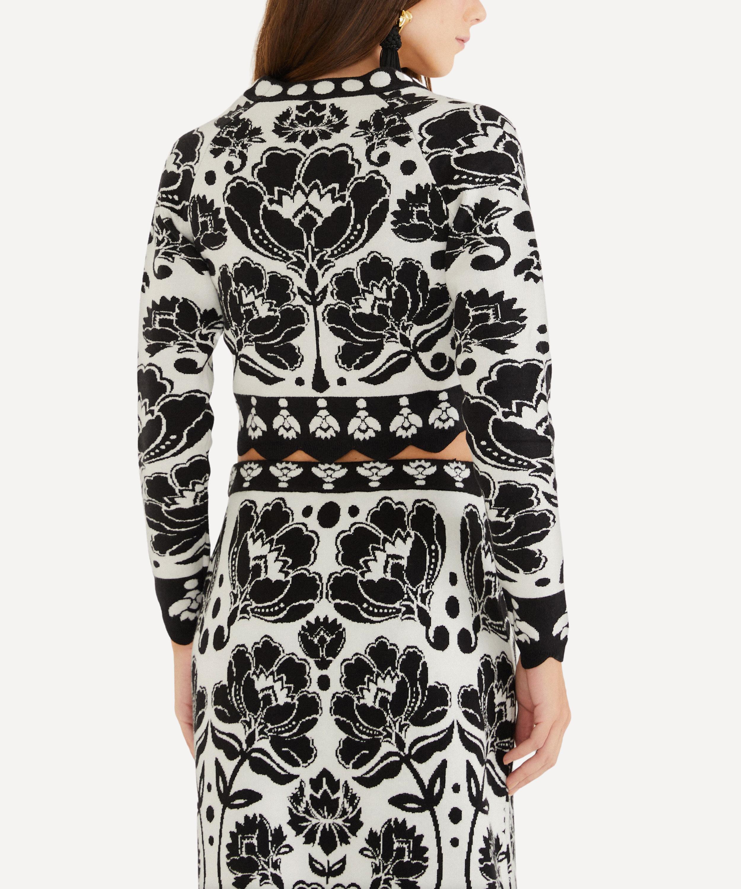 FARM Rio - Black and White Floral Arabesque Knit Top image number 1