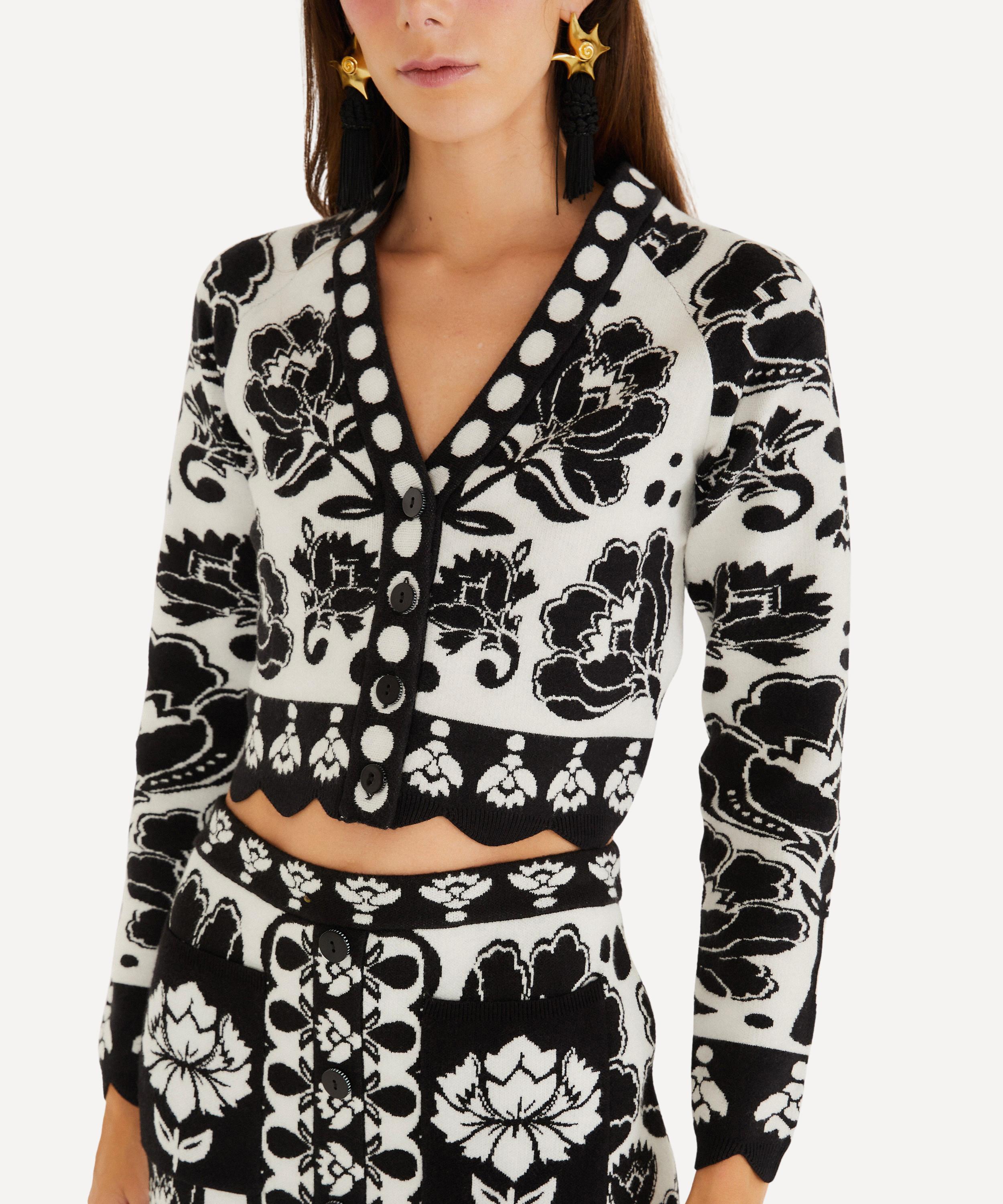 FARM Rio - Black and White Floral Arabesque Knit Top image number 2