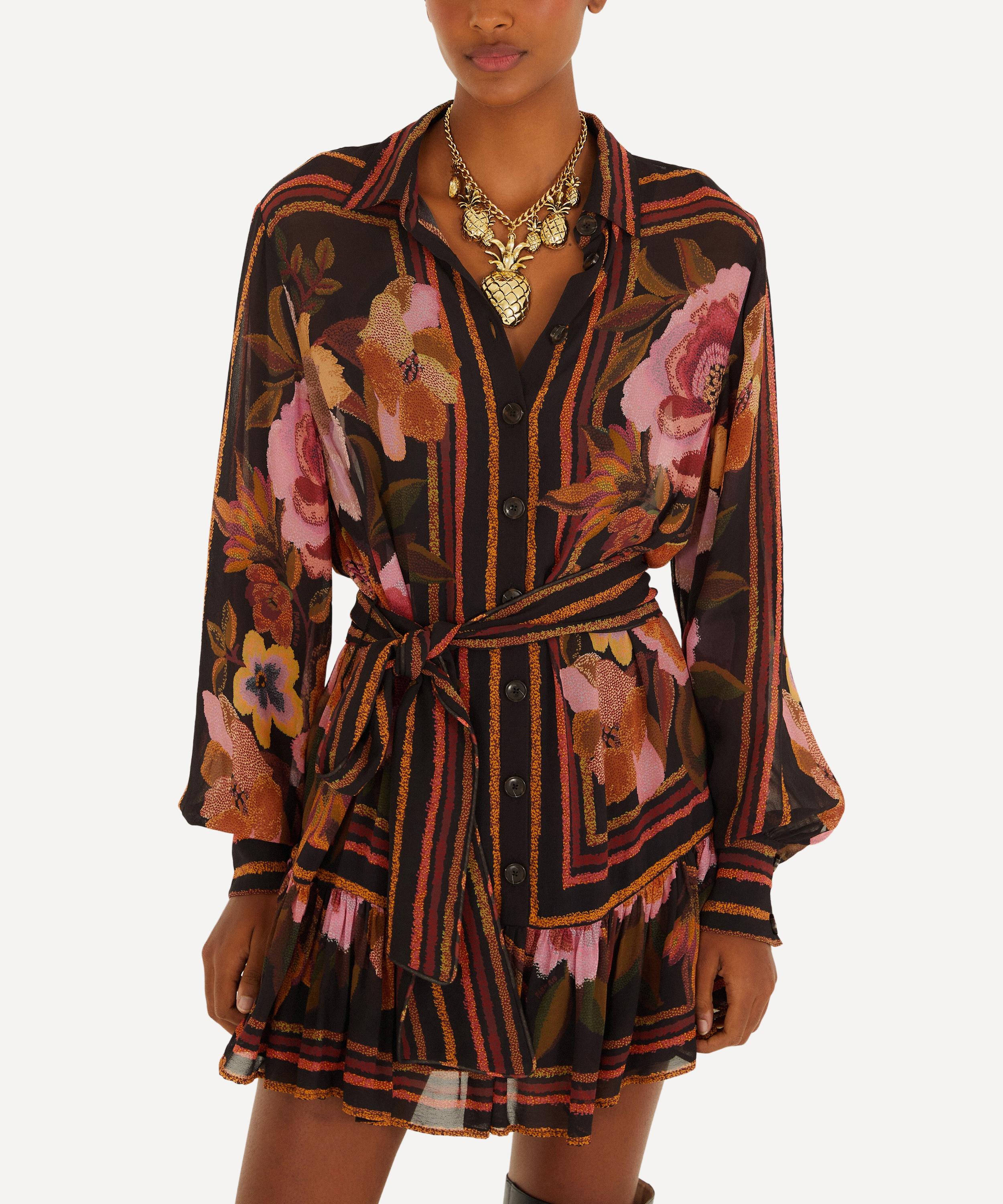 FARM Rio - Black Chenille Flowers Belted Long-Sleeve Mini Dress image number 0