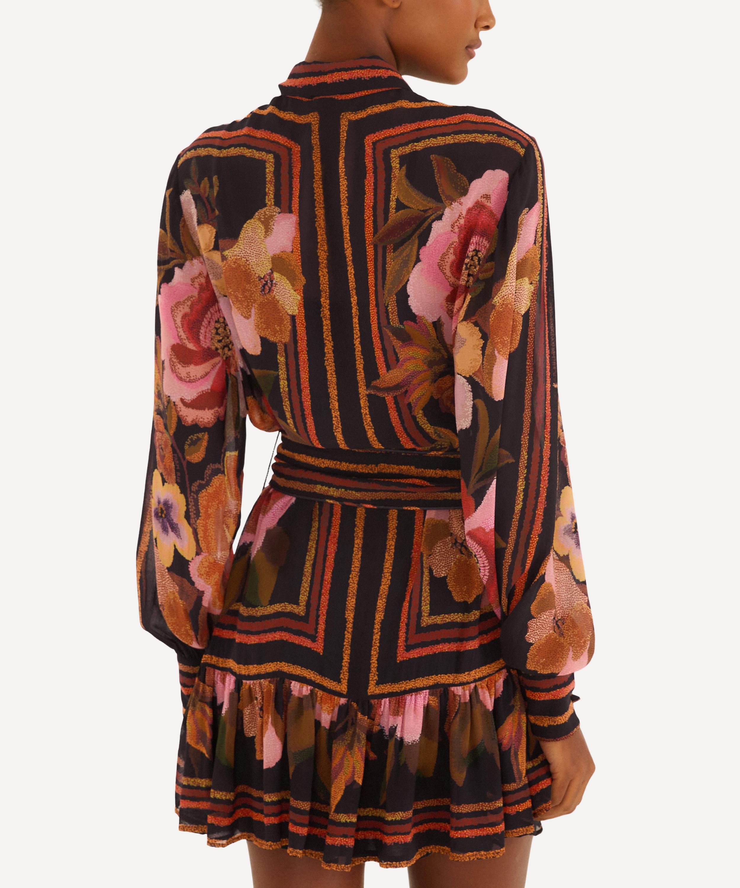 FARM Rio - Black Chenille Flowers Belted Long-Sleeve Mini Dress image number 1