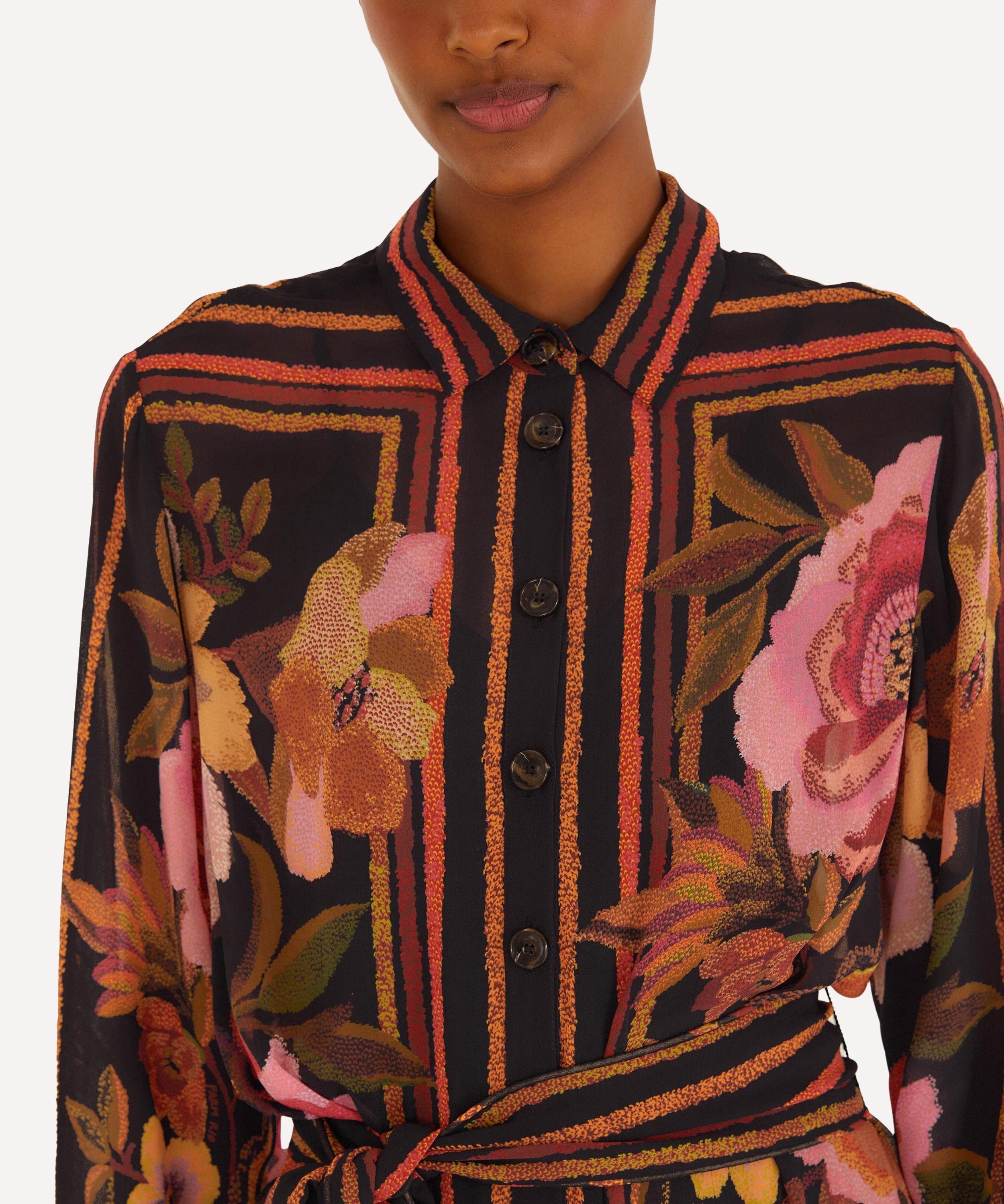 FARM Rio - Black Chenille Flowers Belted Long-Sleeve Mini Dress image number 2