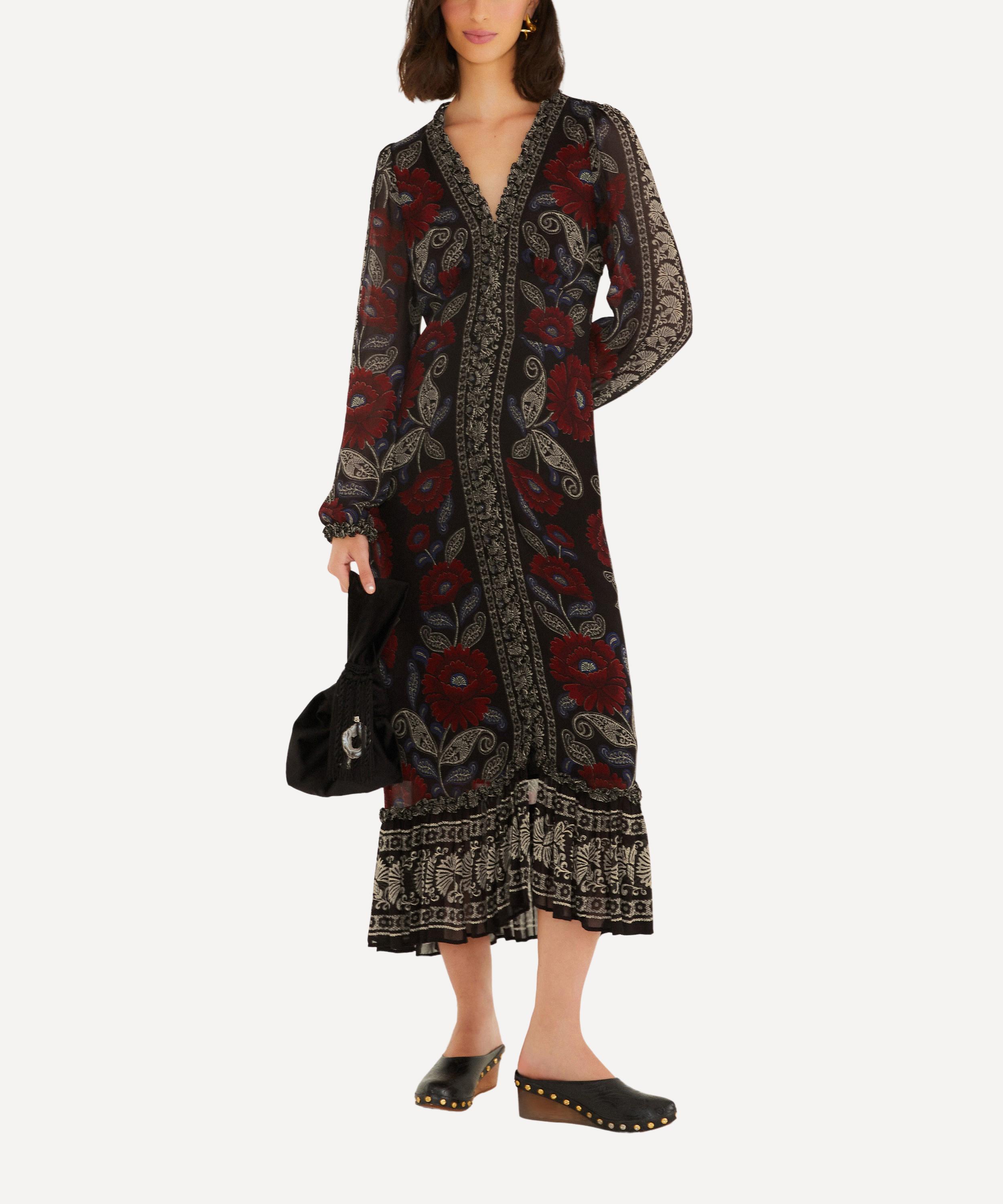 FARM Rio - Black Valentina Ruffled Long Sleeve Midi Dress image number 0