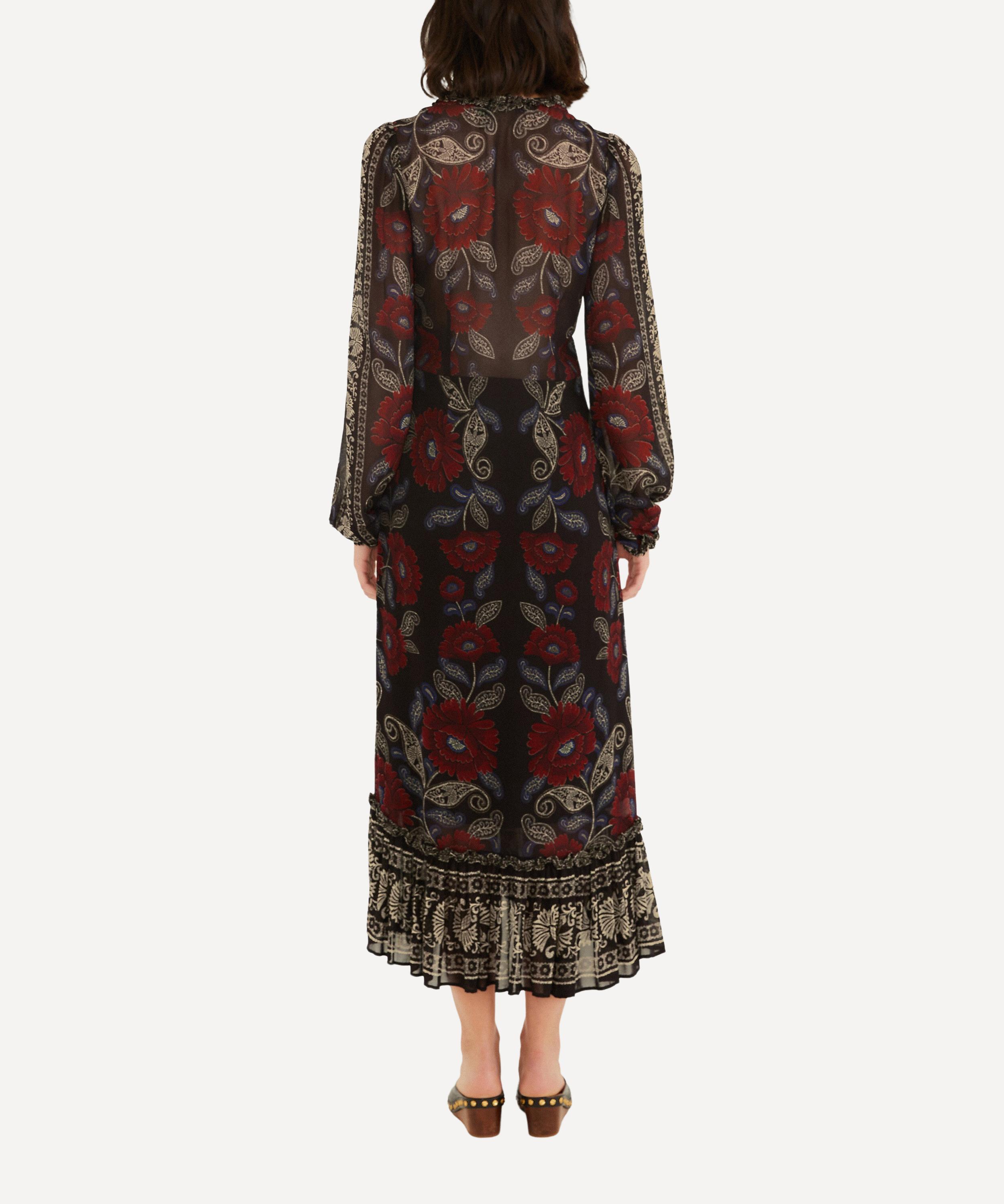 FARM Rio - Black Valentina Ruffled Long Sleeve Midi Dress image number 1