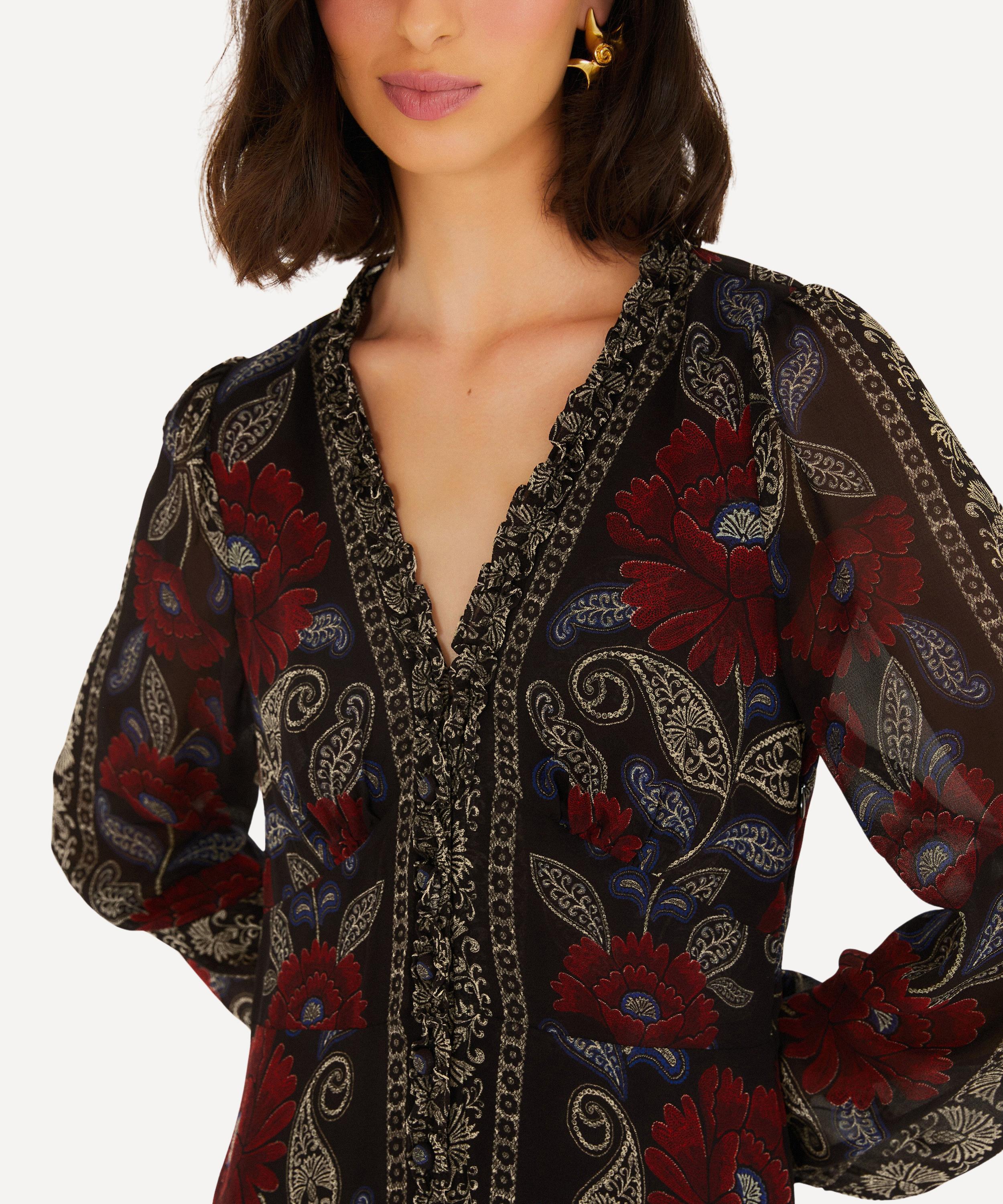 FARM Rio - Black Valentina Ruffled Long Sleeve Midi Dress image number 2