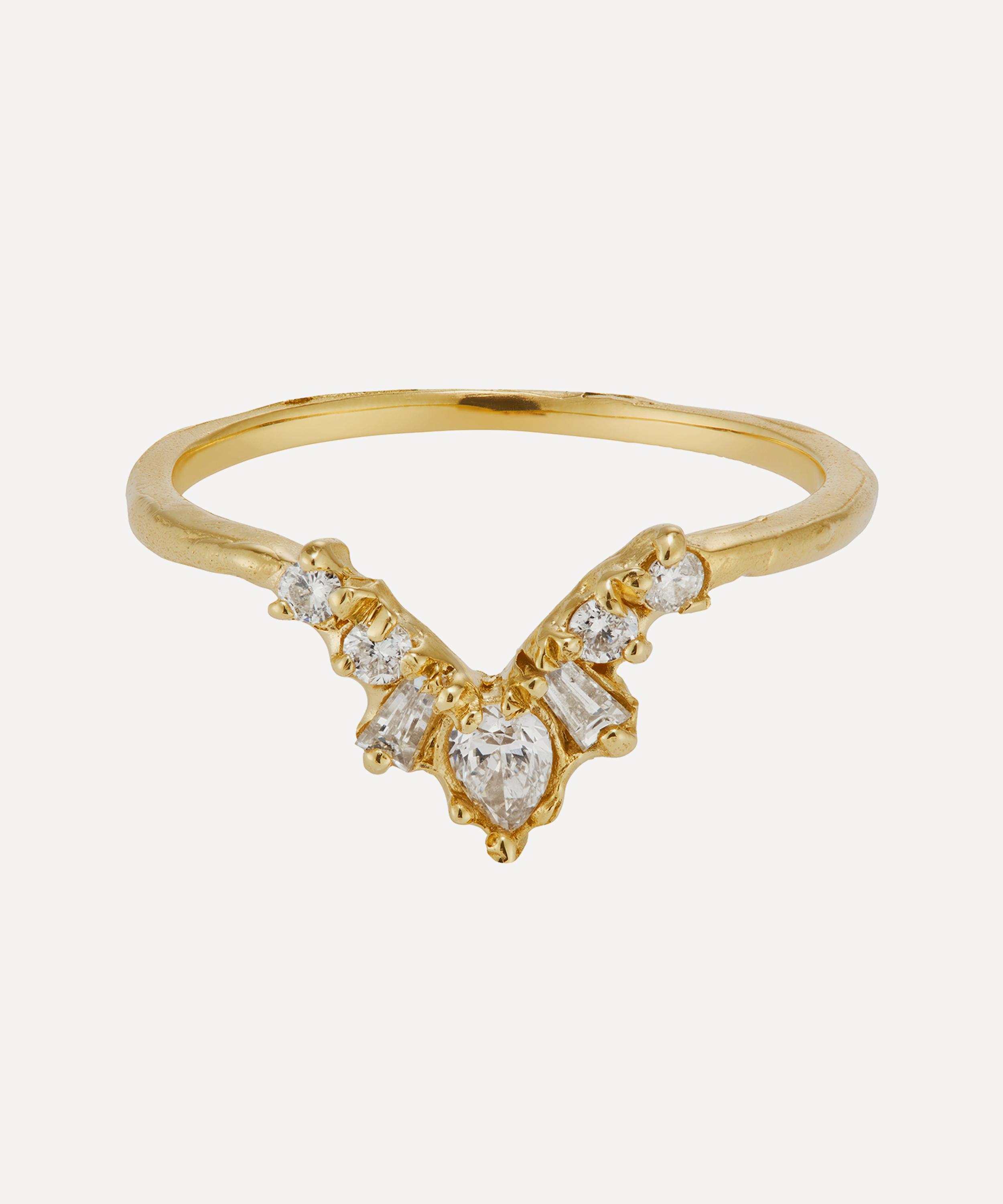 Ellis Mhairi Cameron - 14ct Gold Armach Mixed Diamond V Shape Scatter Ring image number 0