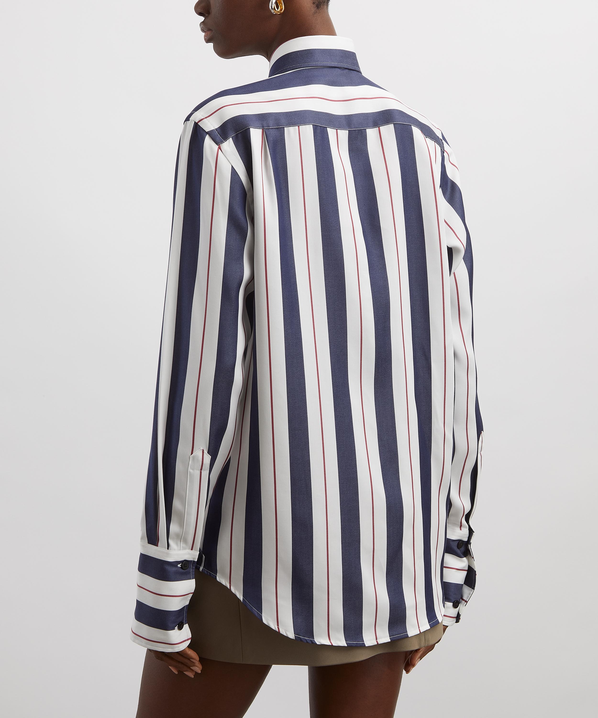 With Nothing Underneath - The Boyfriend Exaggerated Cuff Navy-Burgundy Wide Stripe Shirt image number 3
