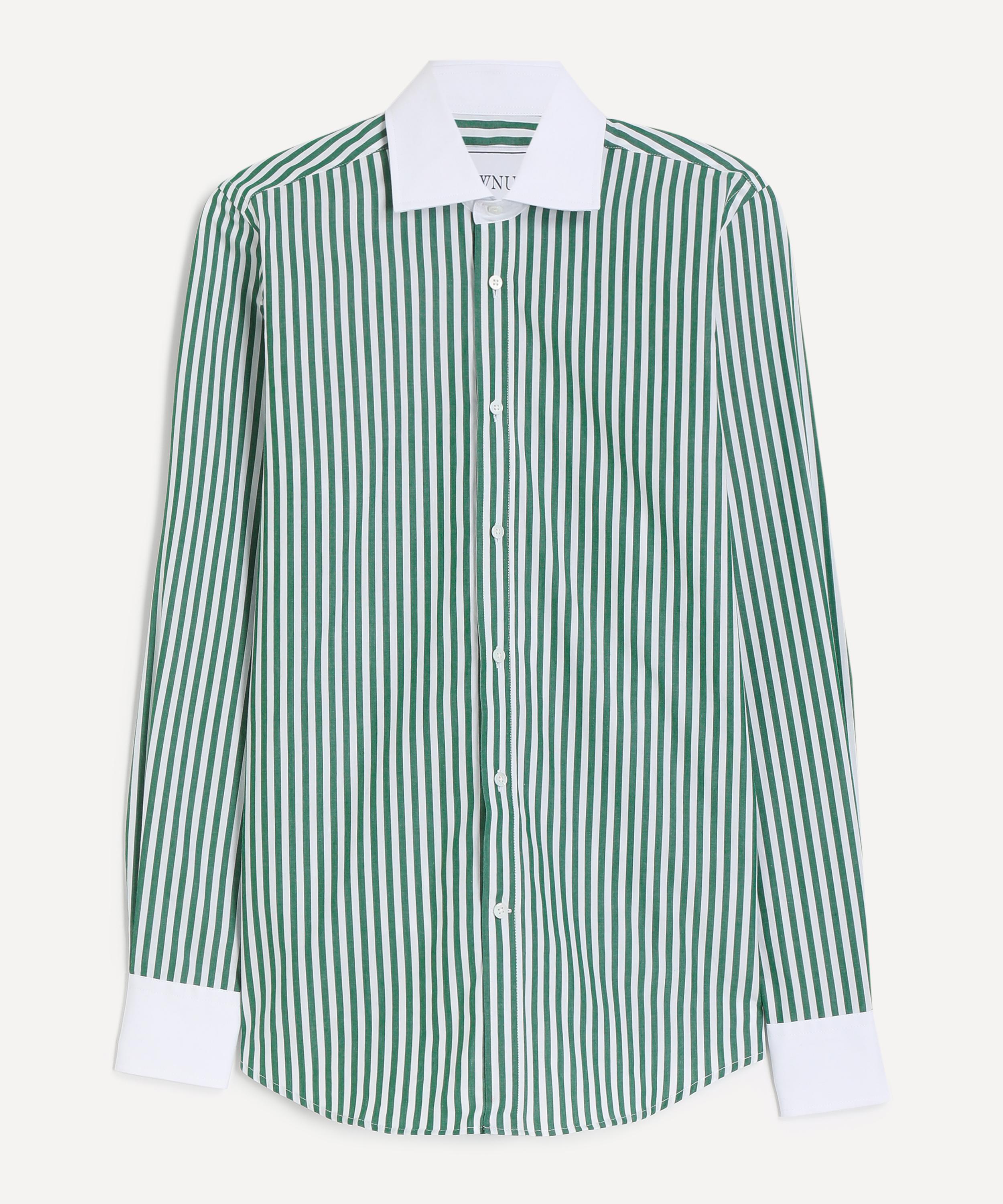 With Nothing Underneath - The Boyfriend Contrast Forest Green Stripe Shirt