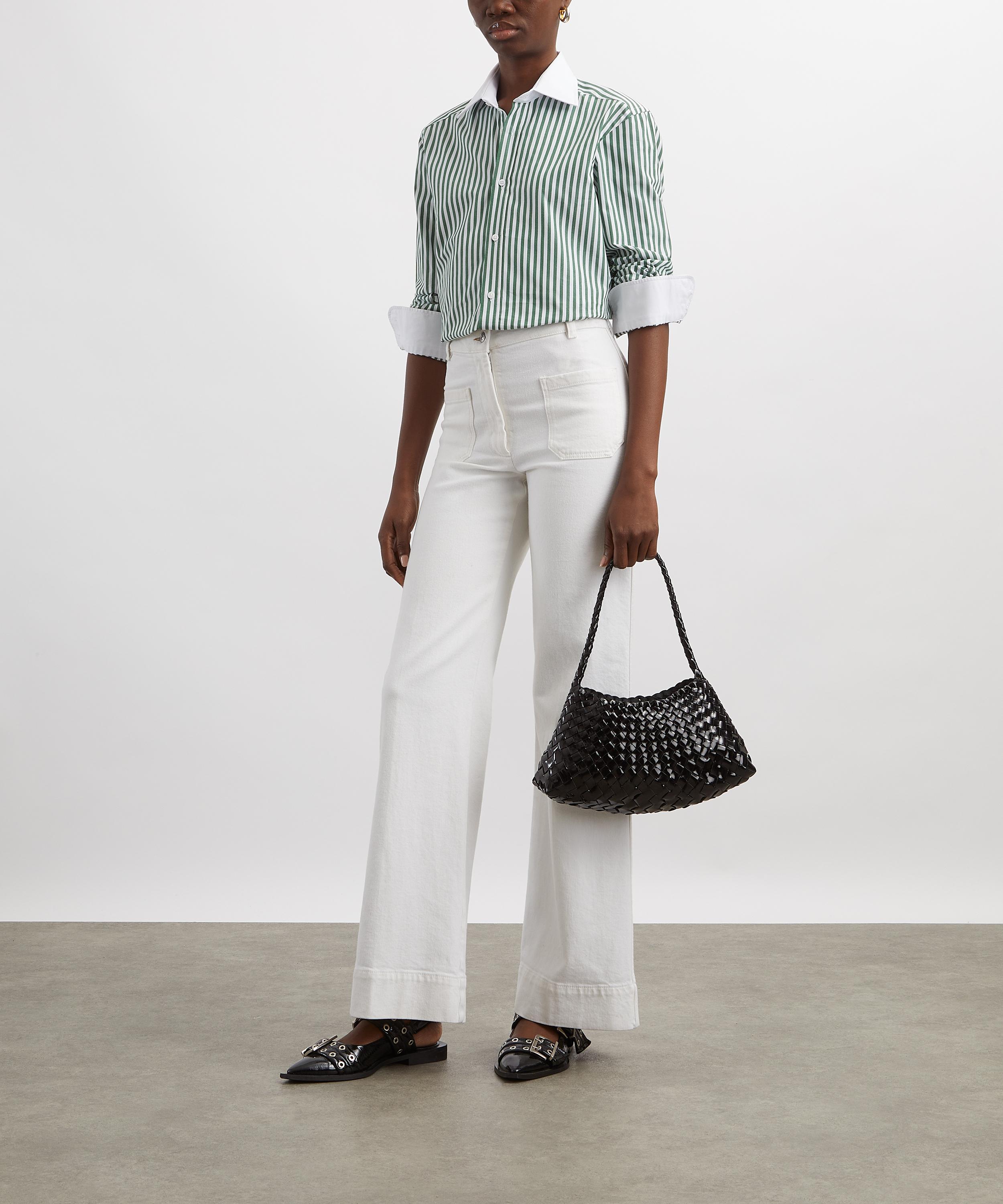 With Nothing Underneath - The Boyfriend Contrast Forest Green Stripe Shirt image number 1