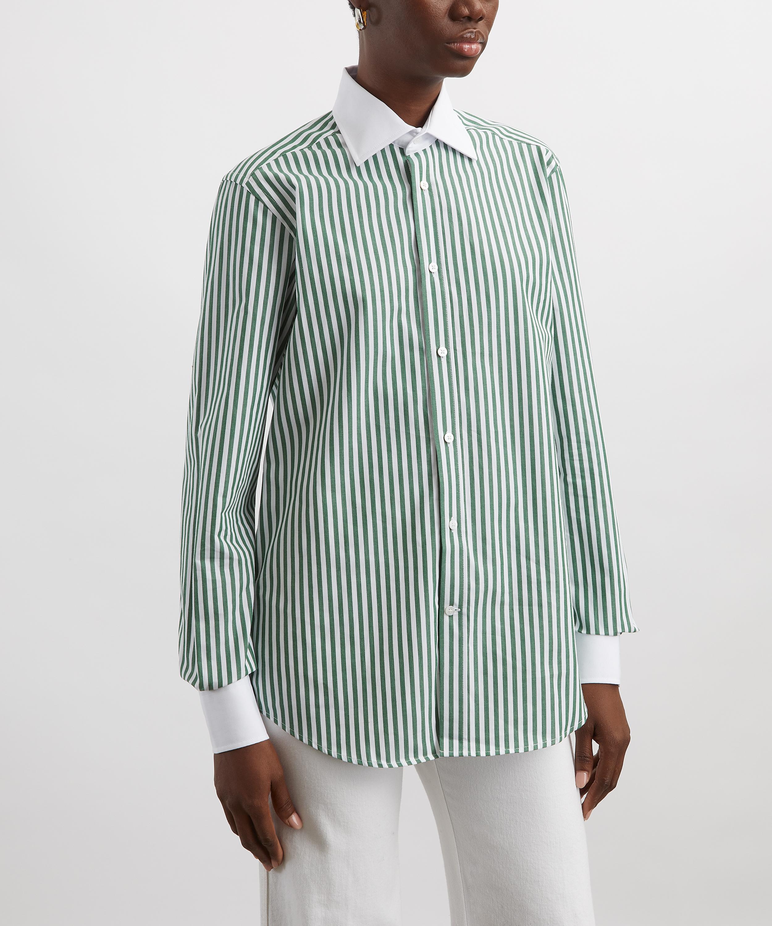 With Nothing Underneath - The Boyfriend Contrast Forest Green Stripe Shirt image number 2