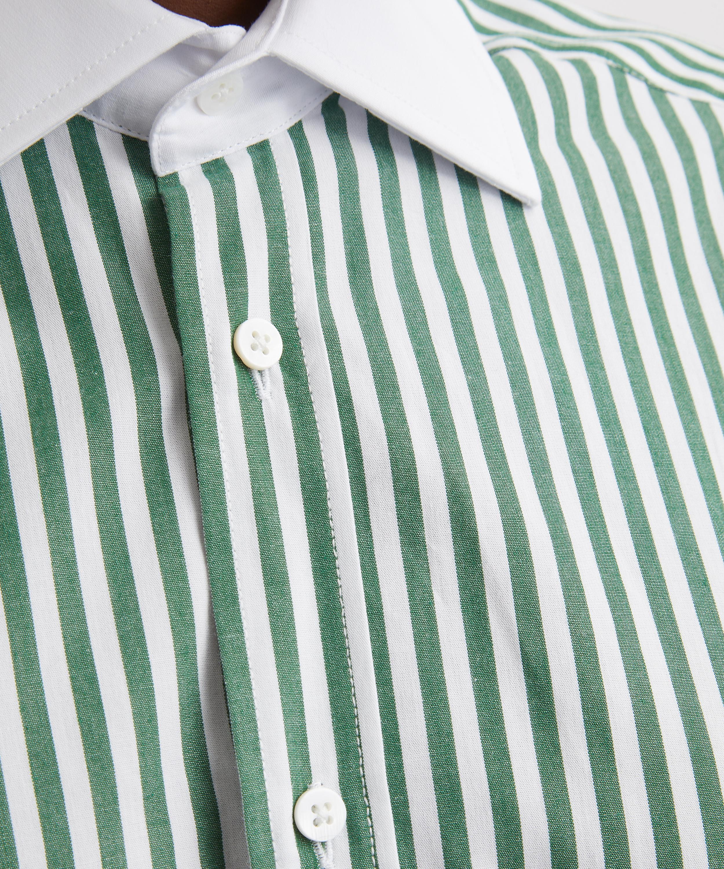 With Nothing Underneath - The Boyfriend Contrast Forest Green Stripe Shirt image number 4