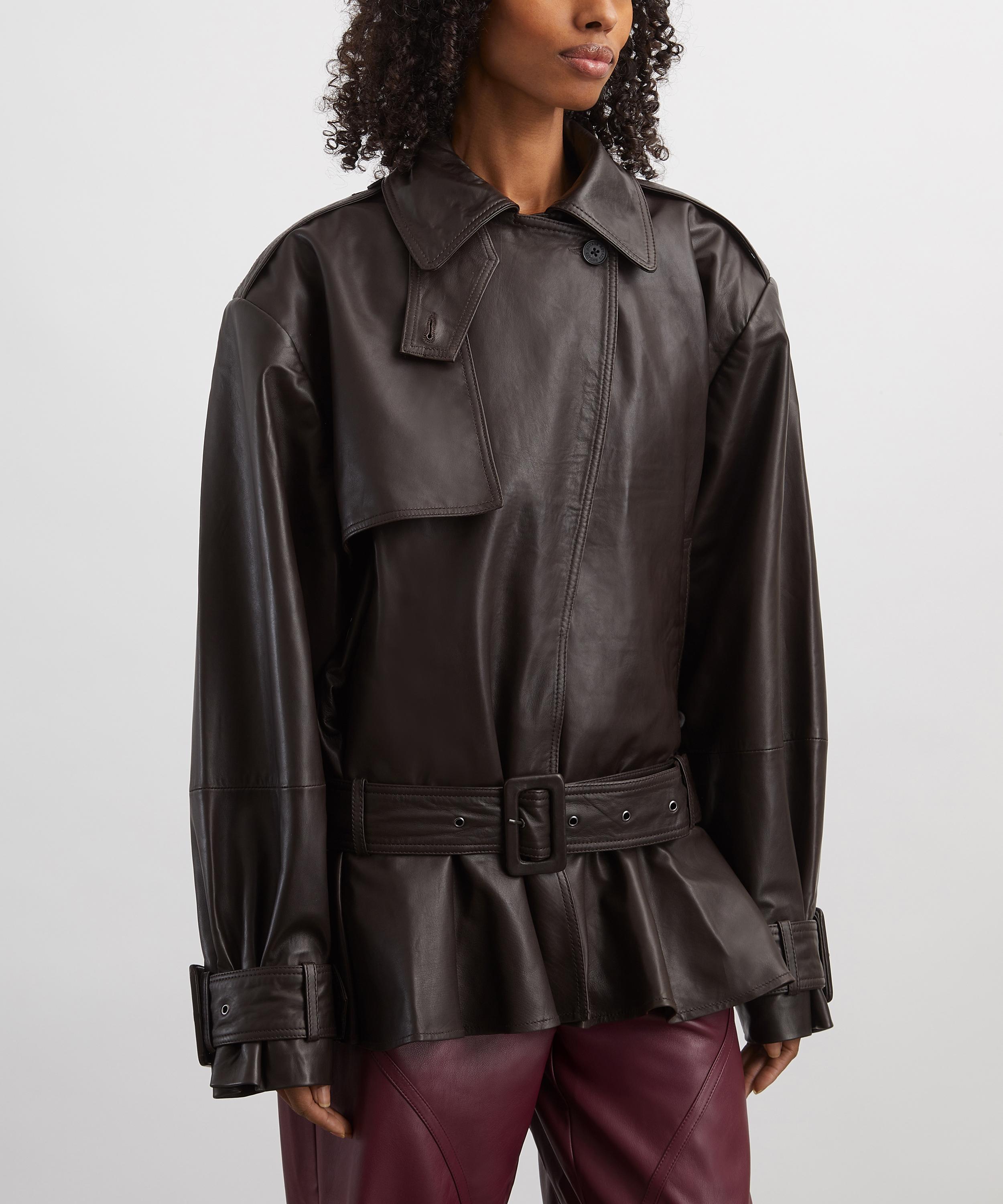 ROTATE Birger Christensen - Brown Leather Biker Jacket image number 2