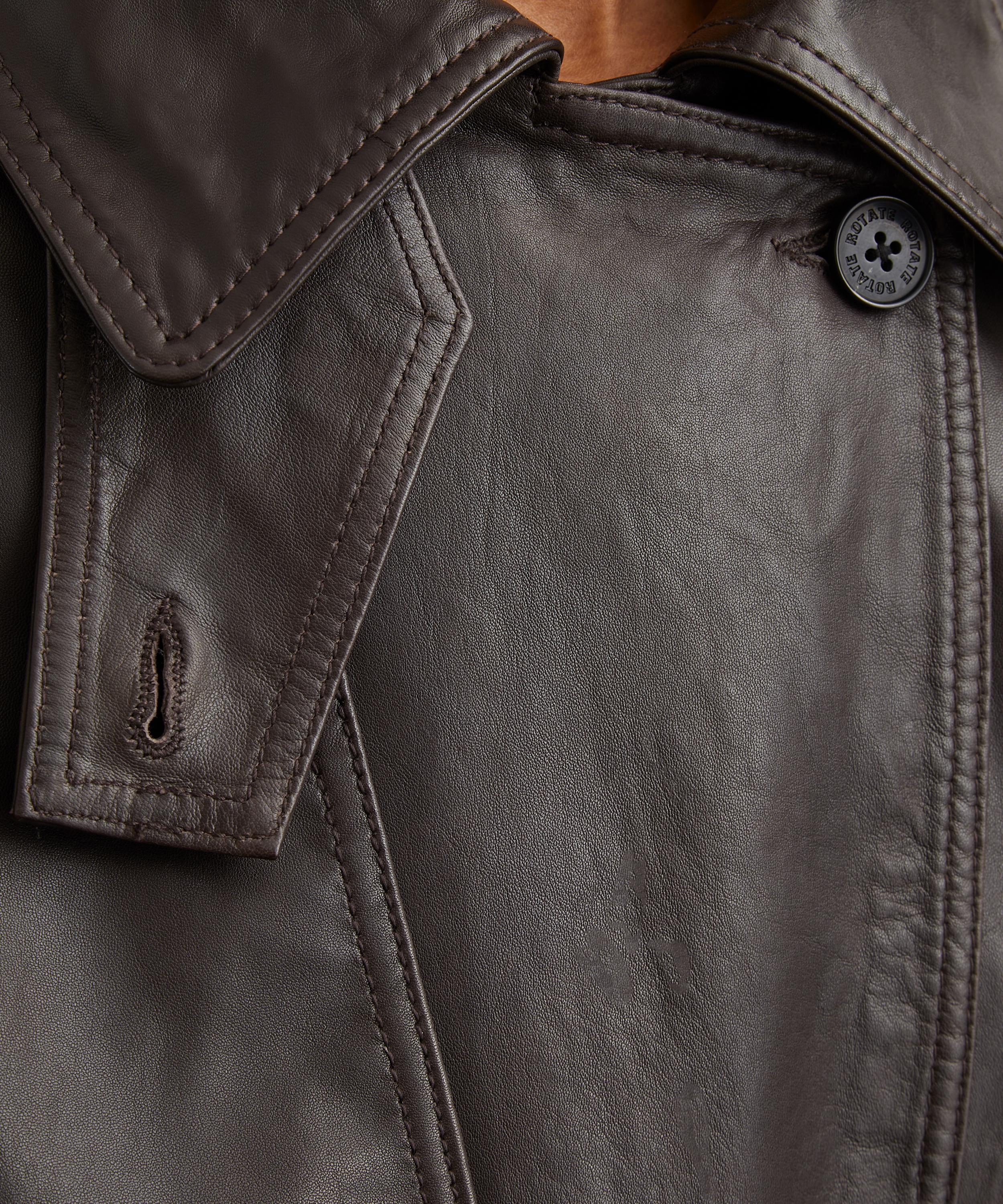 ROTATE Birger Christensen - Brown Leather Biker Jacket image number 4