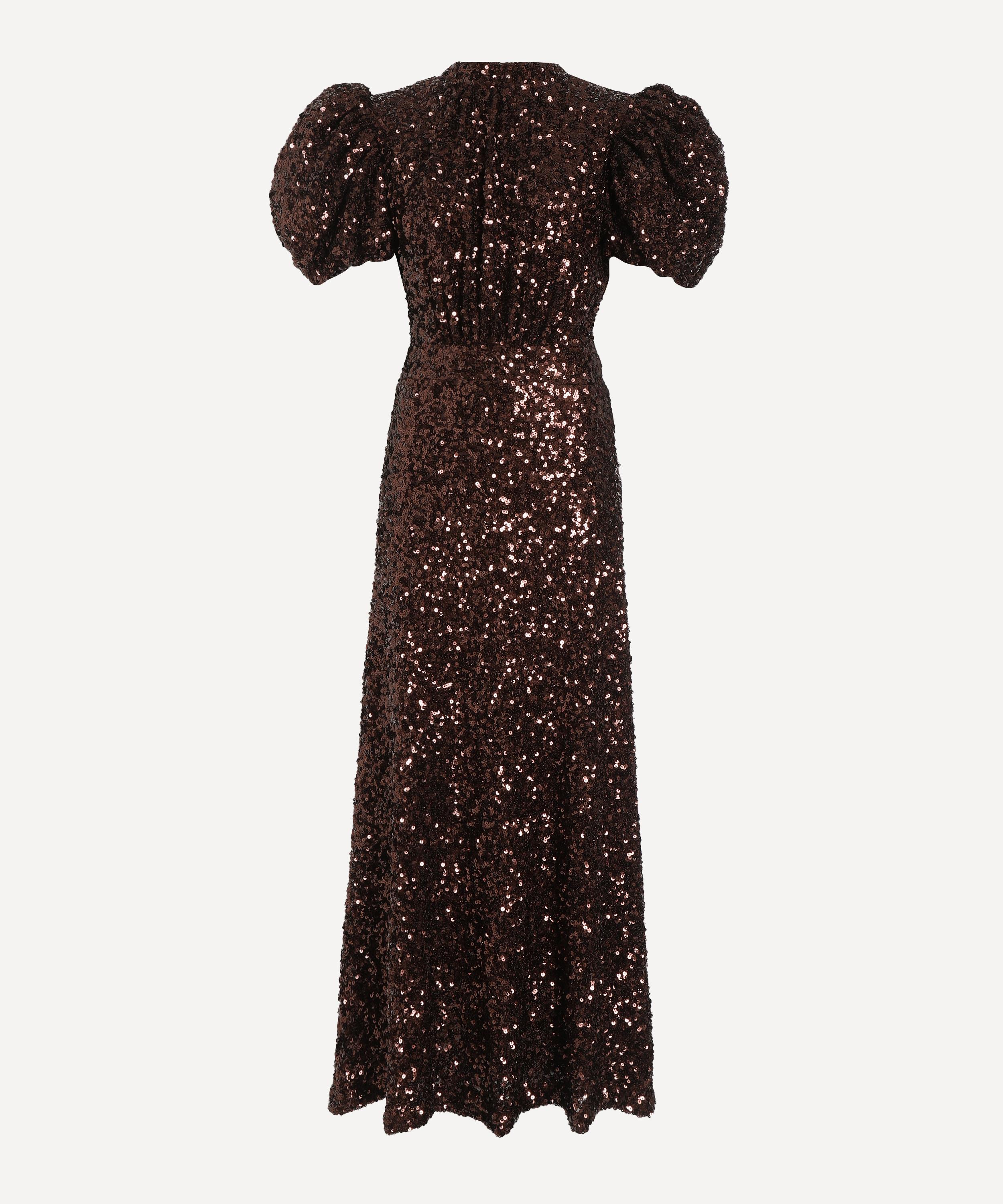 ROTATE Birger Christensen - Brown Sequins Midi Dress