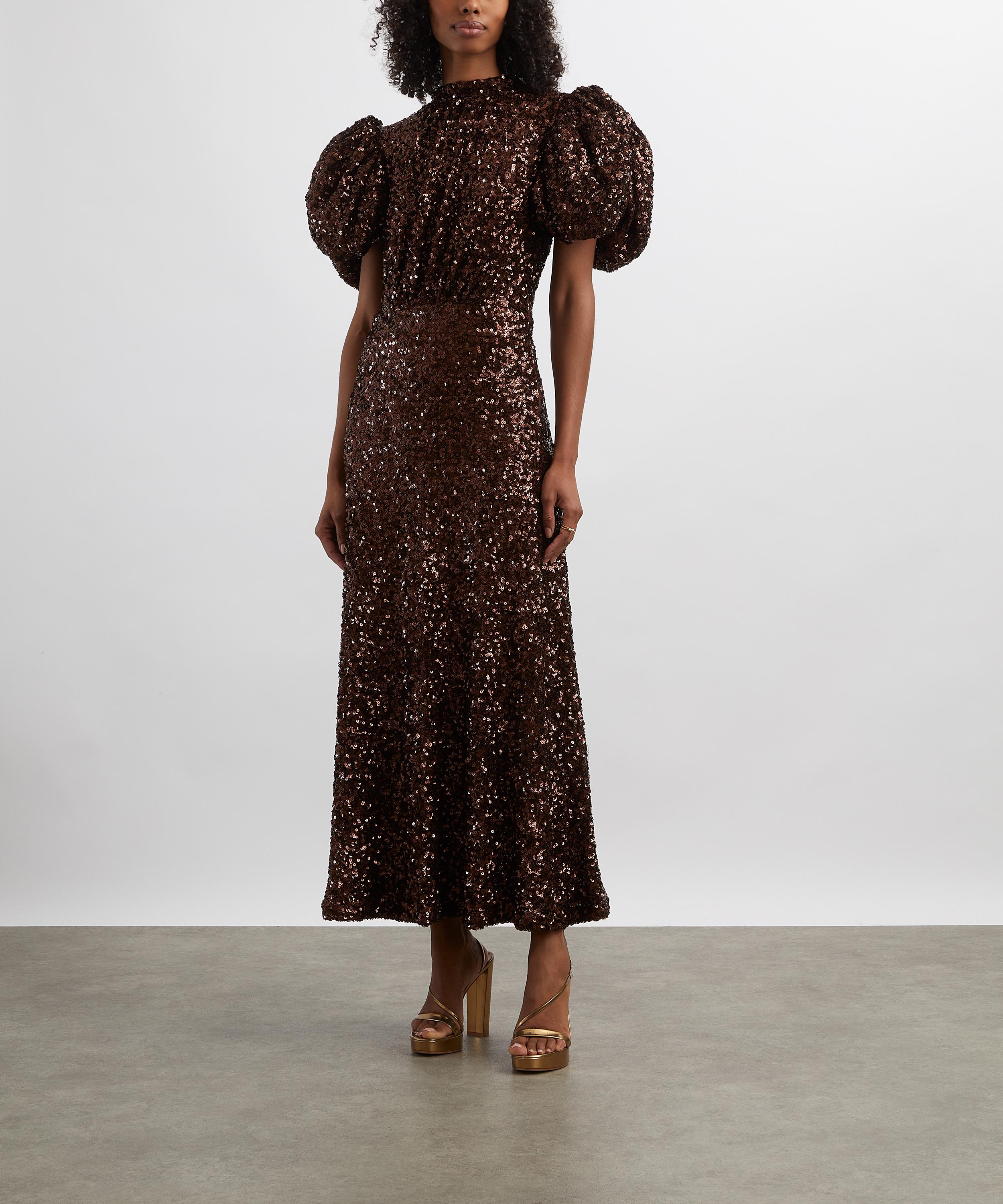 ROTATE Birger Christensen - Brown Sequins Midi Dress image number 2