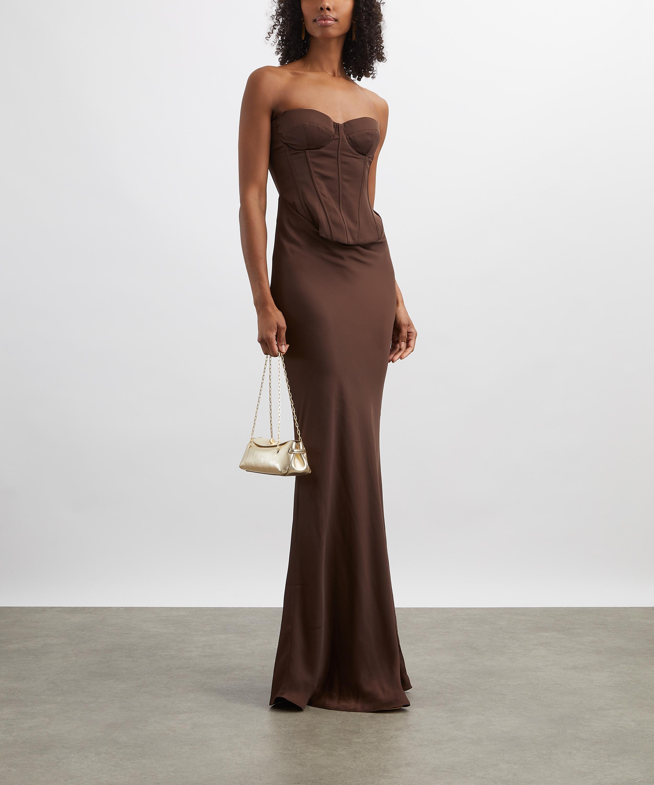 ROTATE Birger Christensen - Brown Satin Corset Maxi Dress image number 1