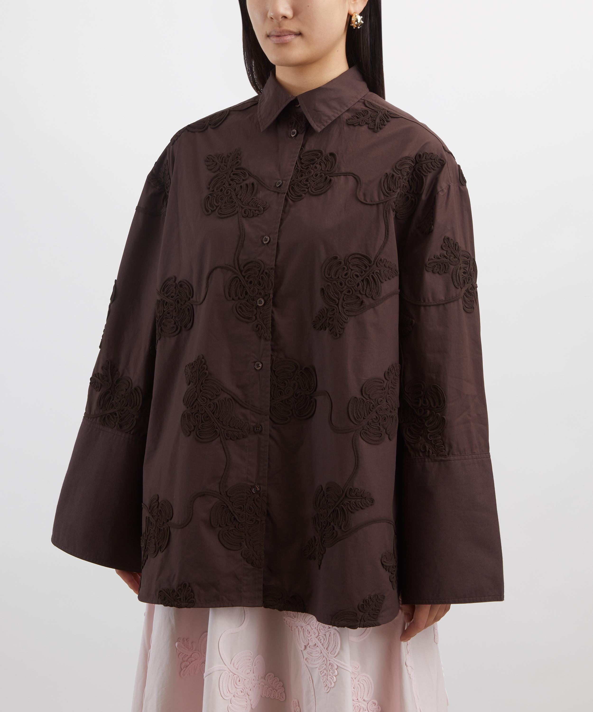 ROTATE Birger Christensen - Dark Brown Flower Oversized Shirt image number 2