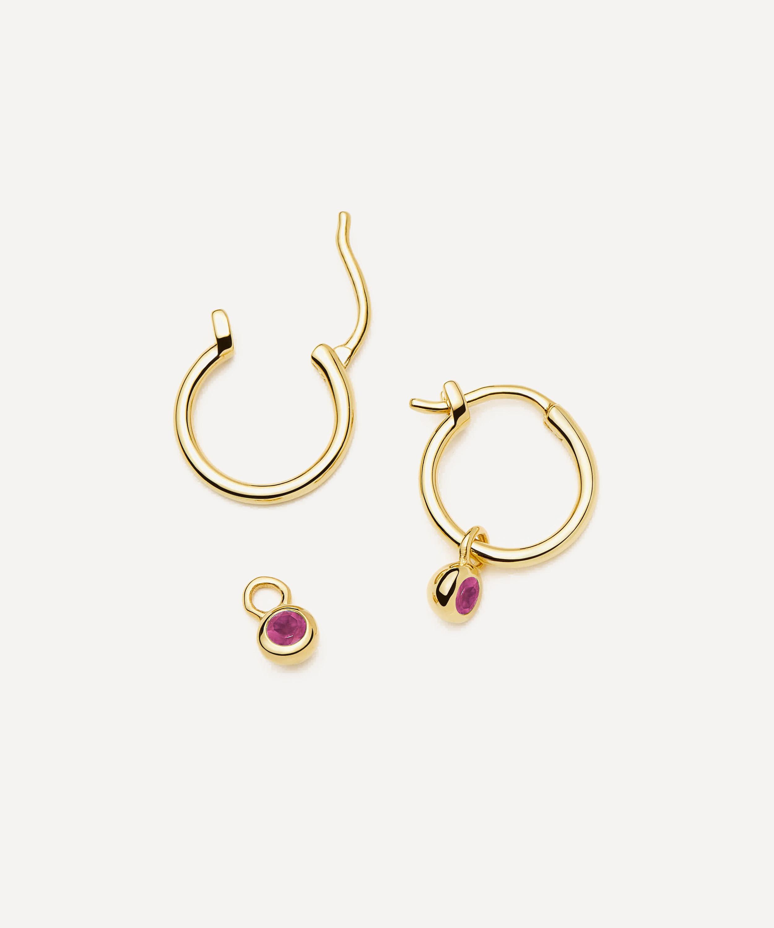 Missoma - 18ct Gold-Plated Vermeil Silver July Birthstone Mini Charm Hoop Earrings image number 1
