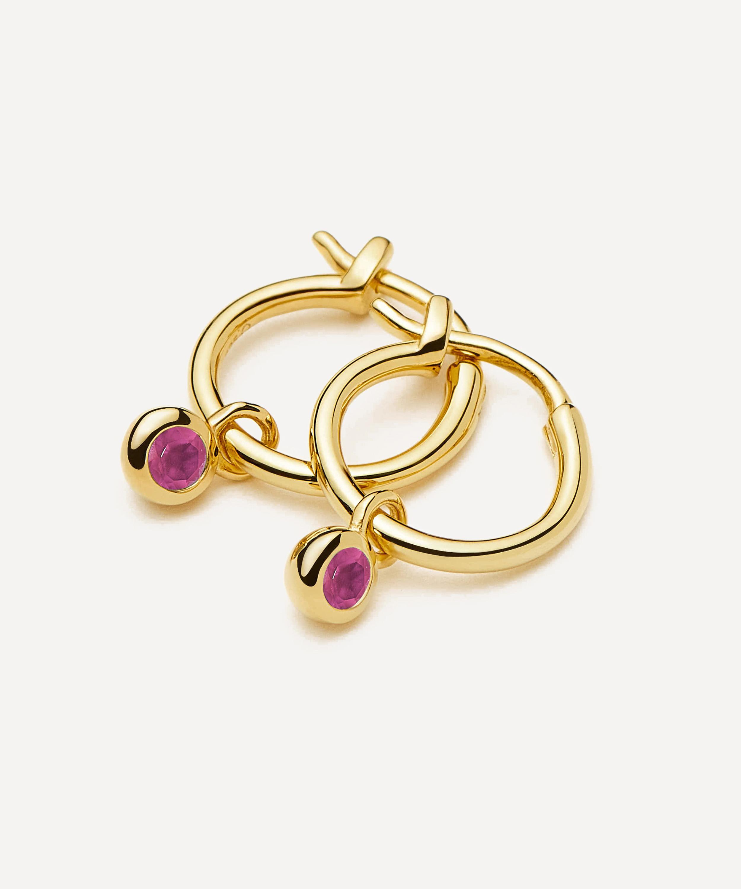 Missoma - 18ct Gold-Plated Vermeil Silver July Birthstone Mini Charm Hoop Earrings image number 2