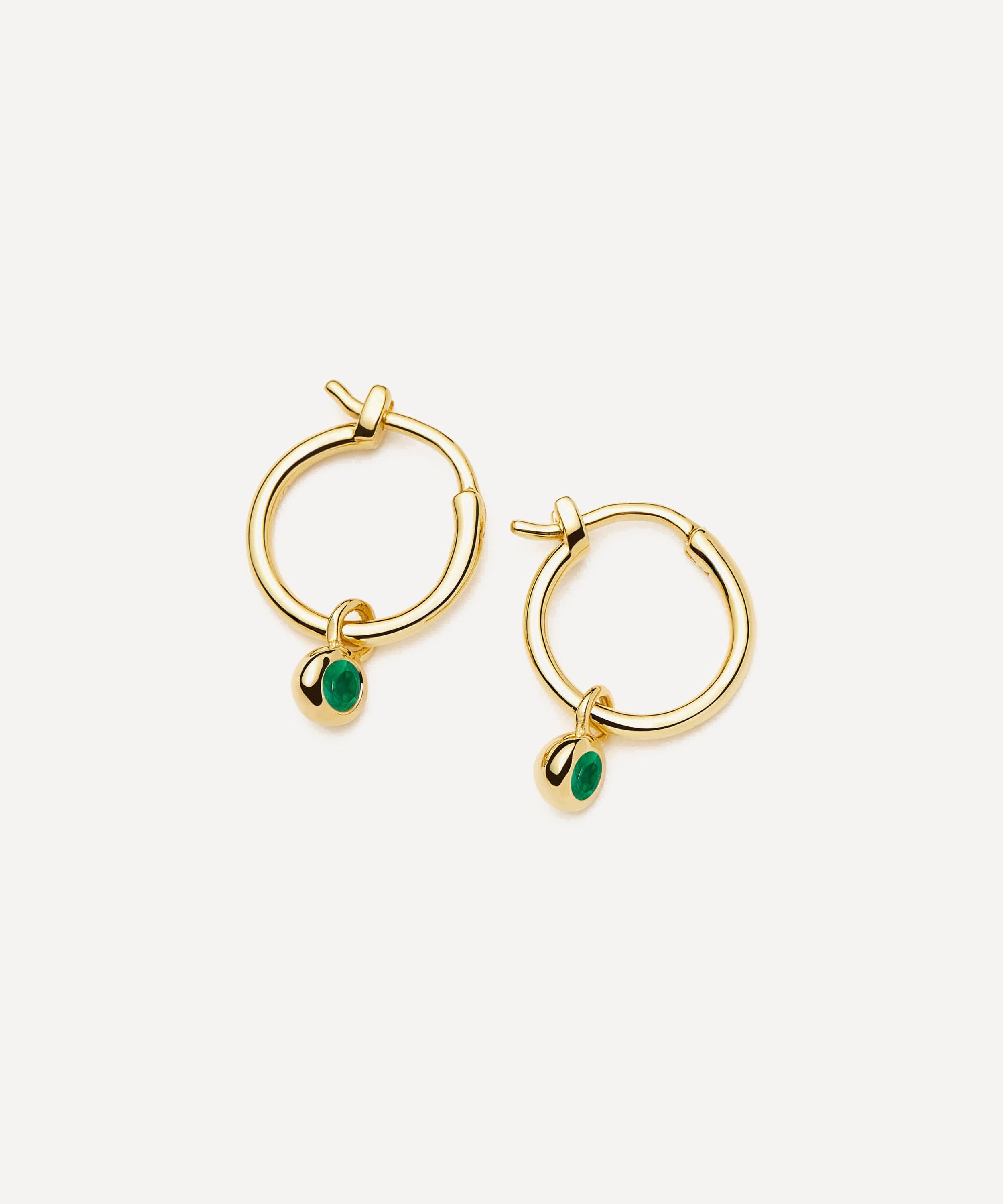 Missoma - 18ct Gold-Plated Vermeil Silver May Birthstone Mini Charm Hoop Earrings image number 0