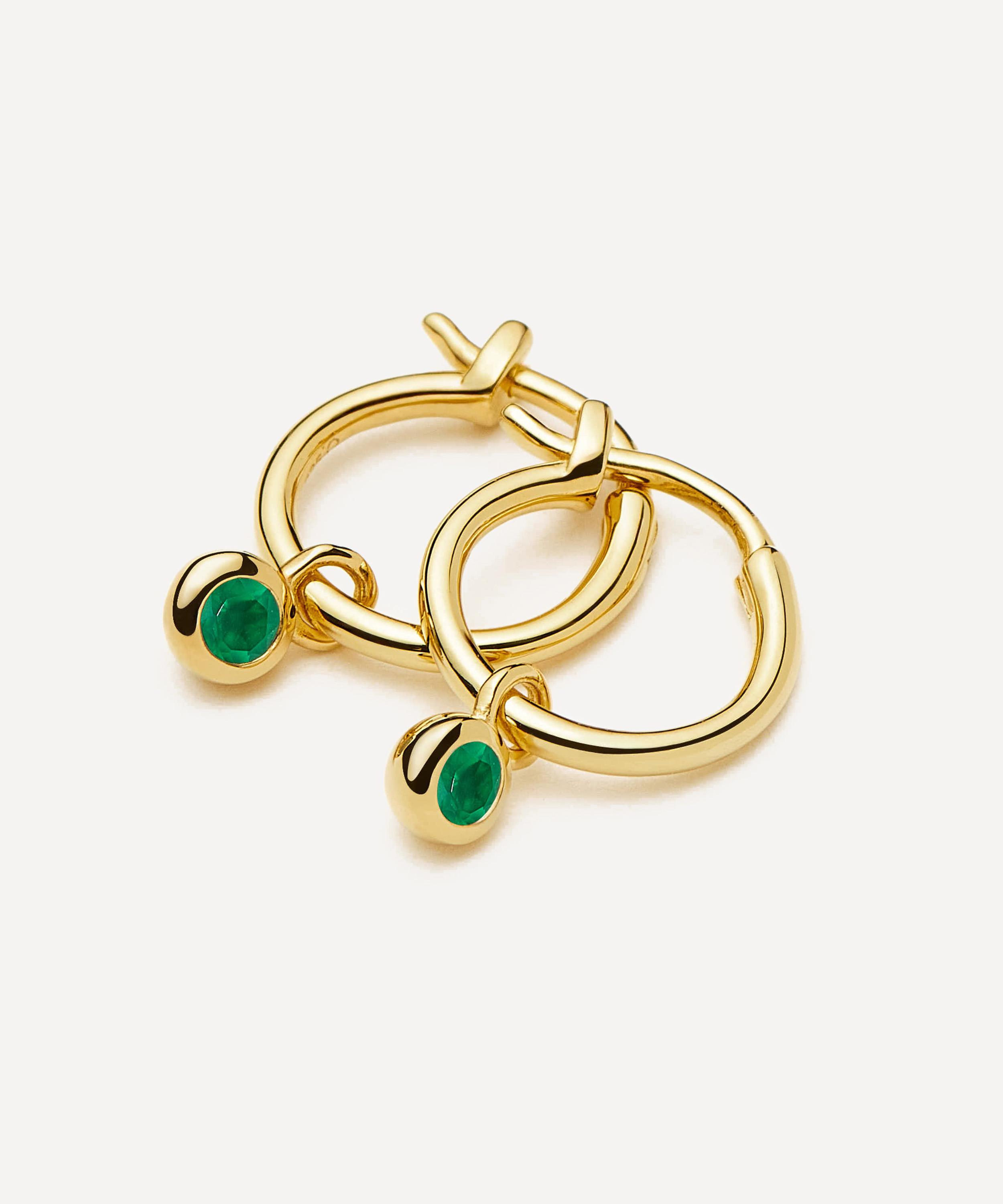 Missoma - 18ct Gold-Plated Vermeil Silver May Birthstone Mini Charm Hoop Earrings image number 2