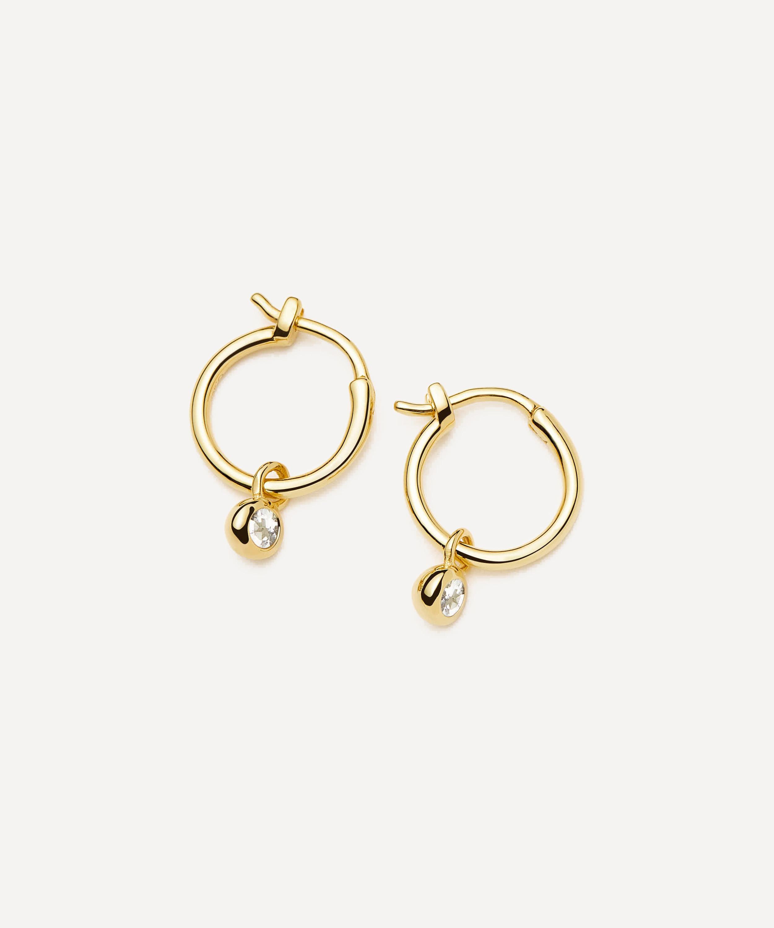 Missoma - 18ct Gold-Plated Vermeil Silver April Birthstone Mini Charm Hoop Earrings image number 0