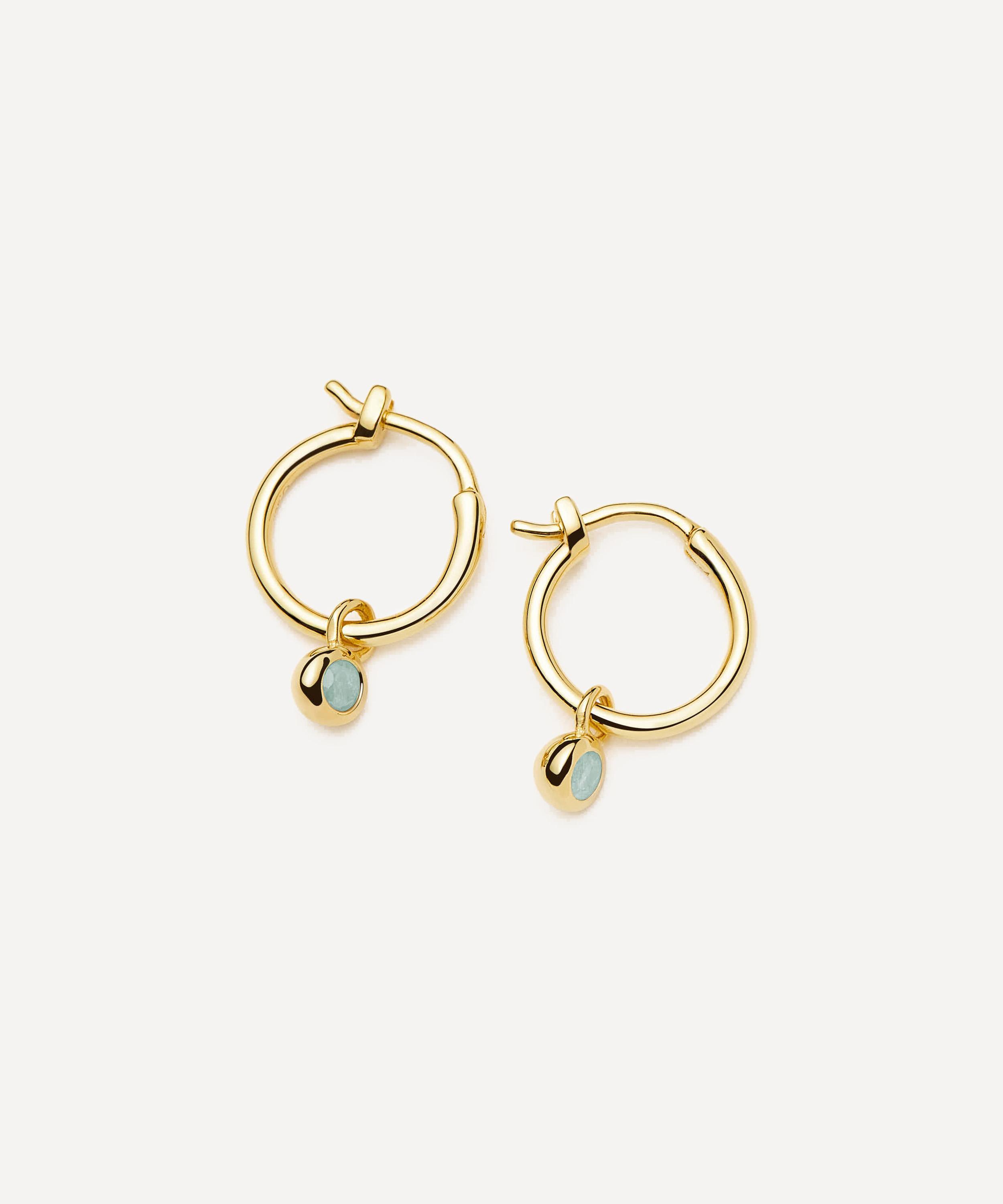 Missoma - 18ct Gold-Plated Vermeil Silver March Birthstone Mini Charm Hoop Earrings image number 0