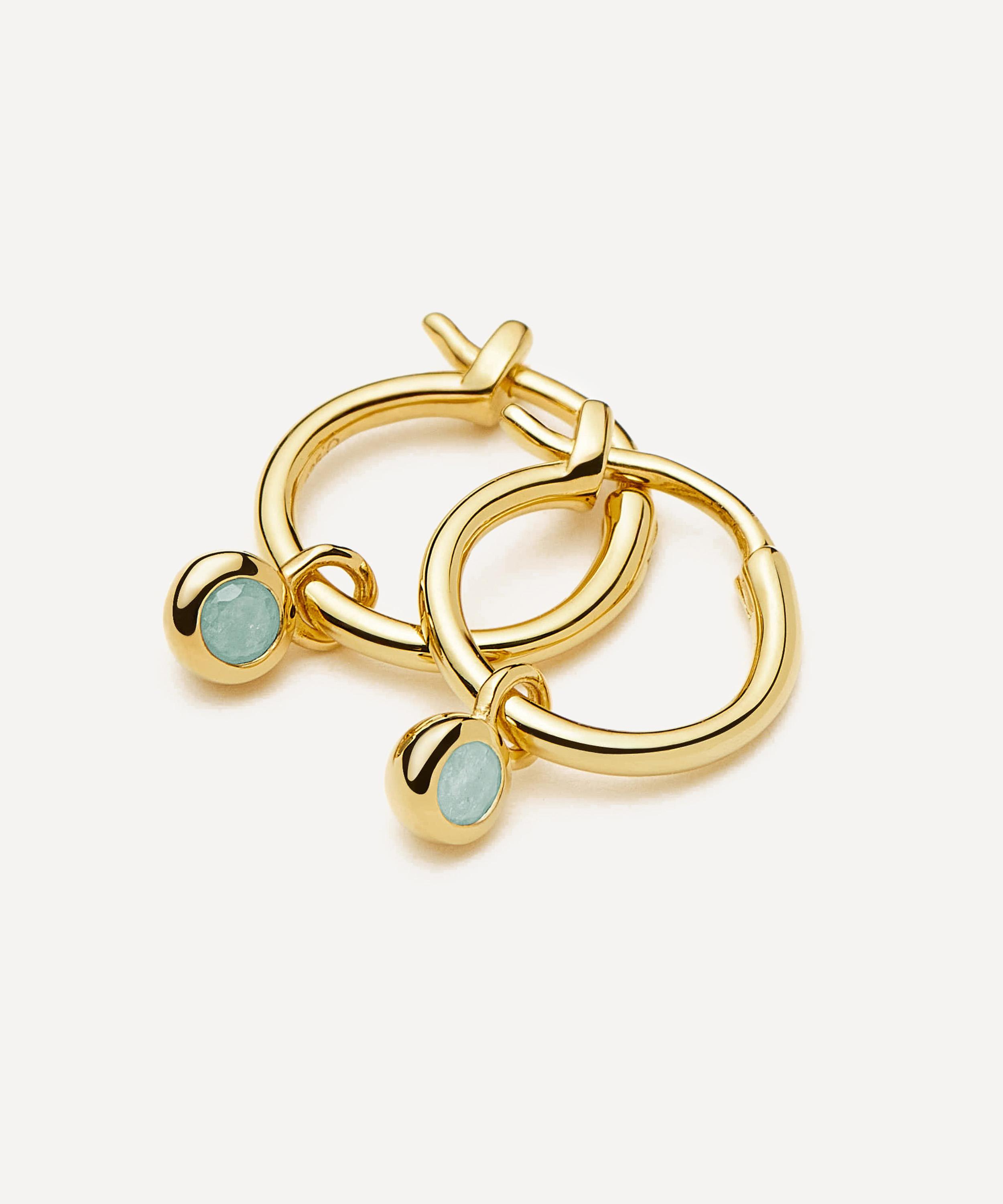 Missoma - 18ct Gold-Plated Vermeil Silver March Birthstone Mini Charm Hoop Earrings image number 2