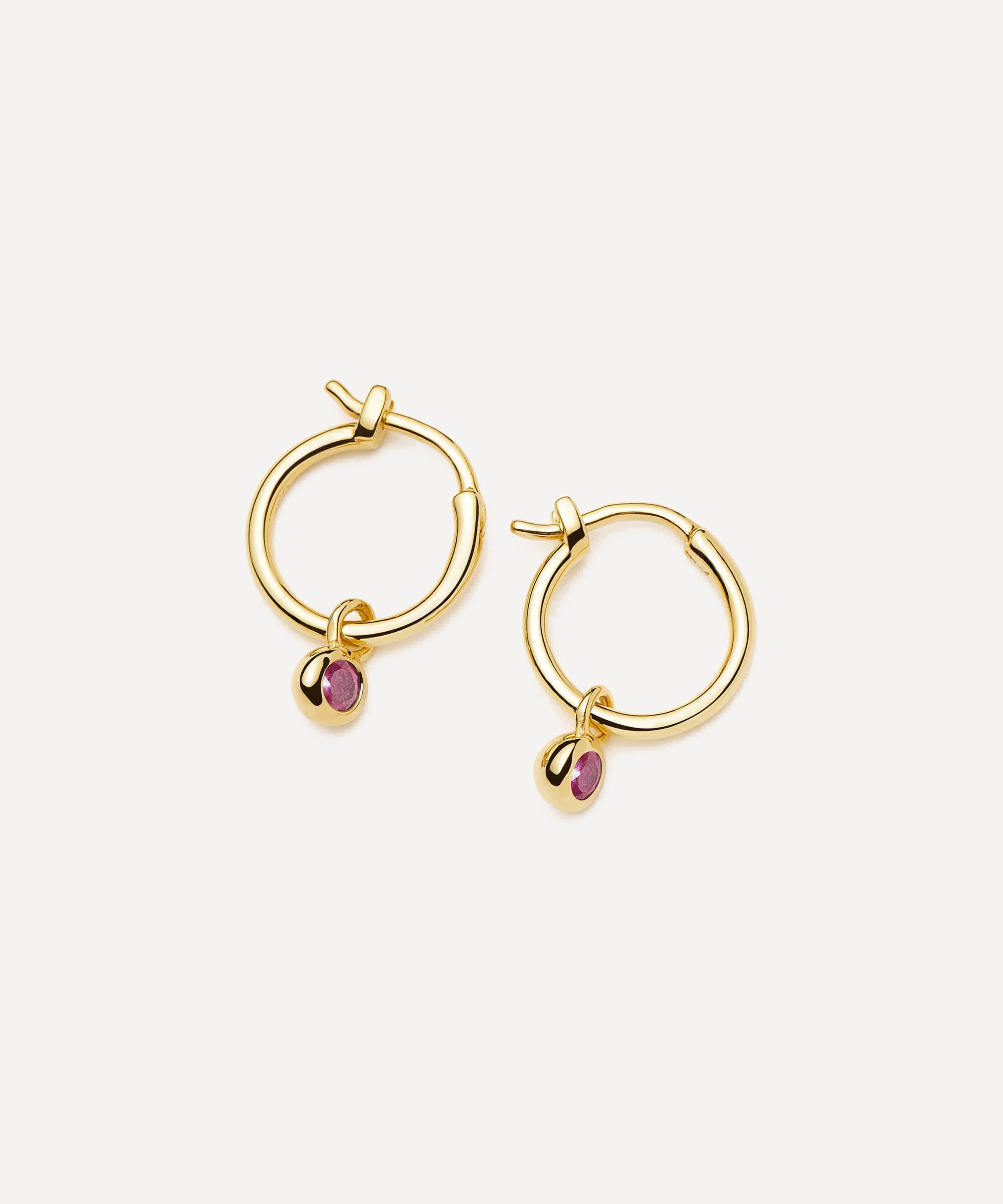 Missoma - 18ct Gold-Plated Vermeil Silver February Birthstone Mini Charm Hoop Earrings image number 0