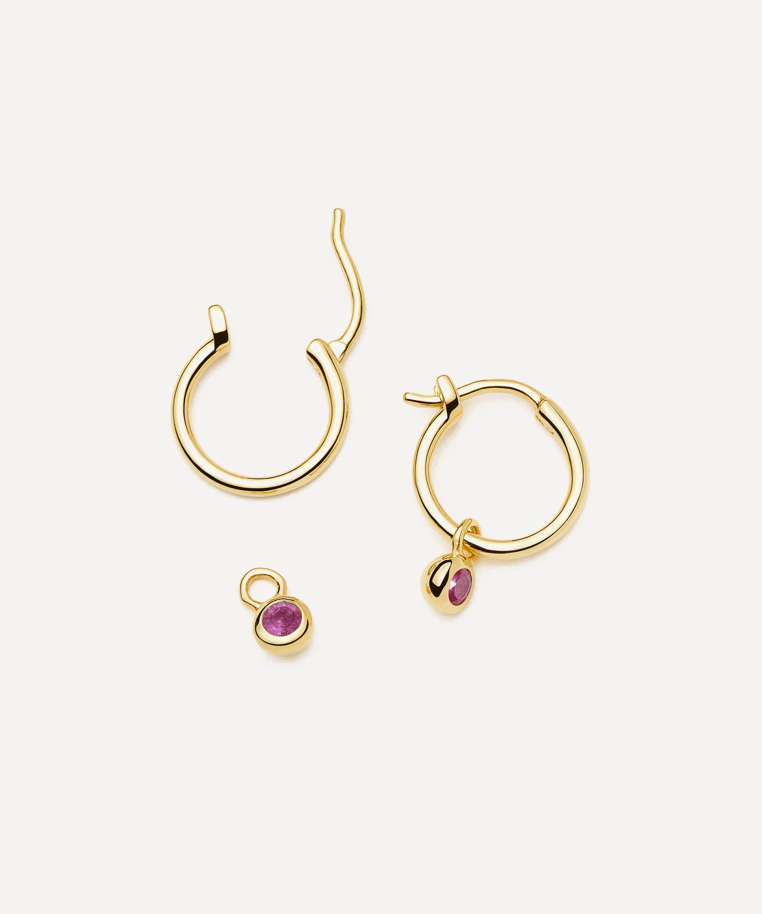 Missoma - 18ct Gold-Plated Vermeil Silver February Birthstone Mini Charm Hoop Earrings image number 1