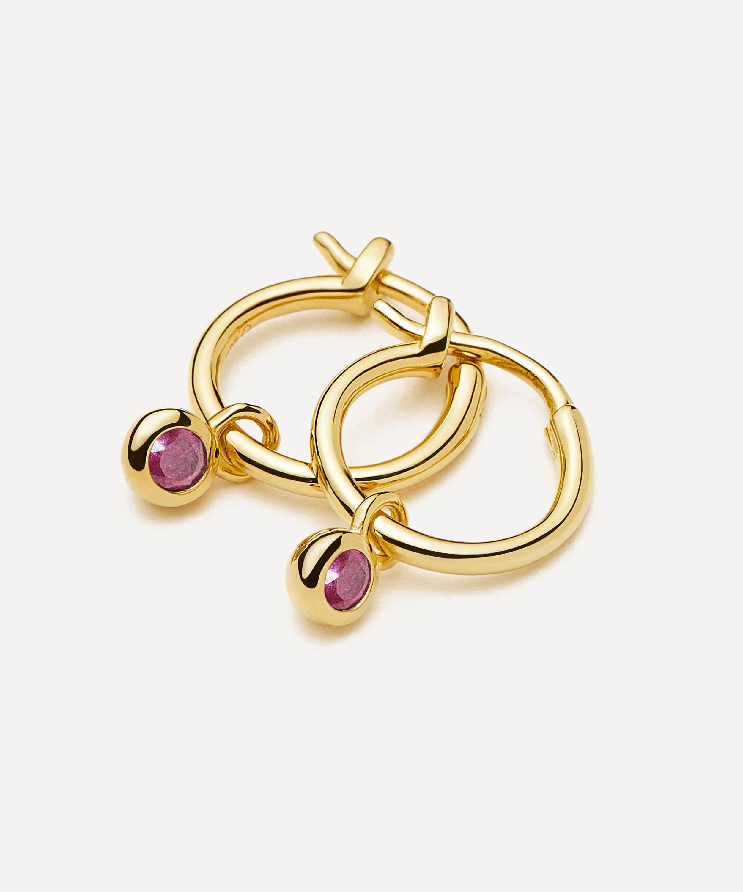 Missoma - 18ct Gold-Plated Vermeil Silver February Birthstone Mini Charm Hoop Earrings image number 2