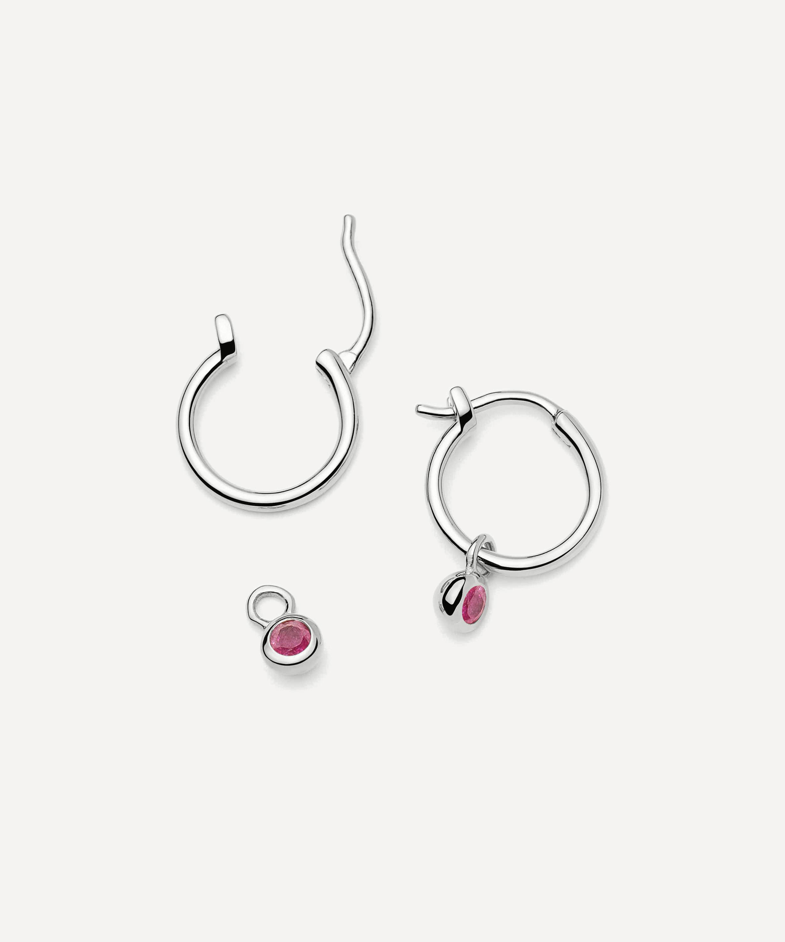 Missoma - Sterling Silver October Birthstone Mini Charm Hoop Earrings image number 1