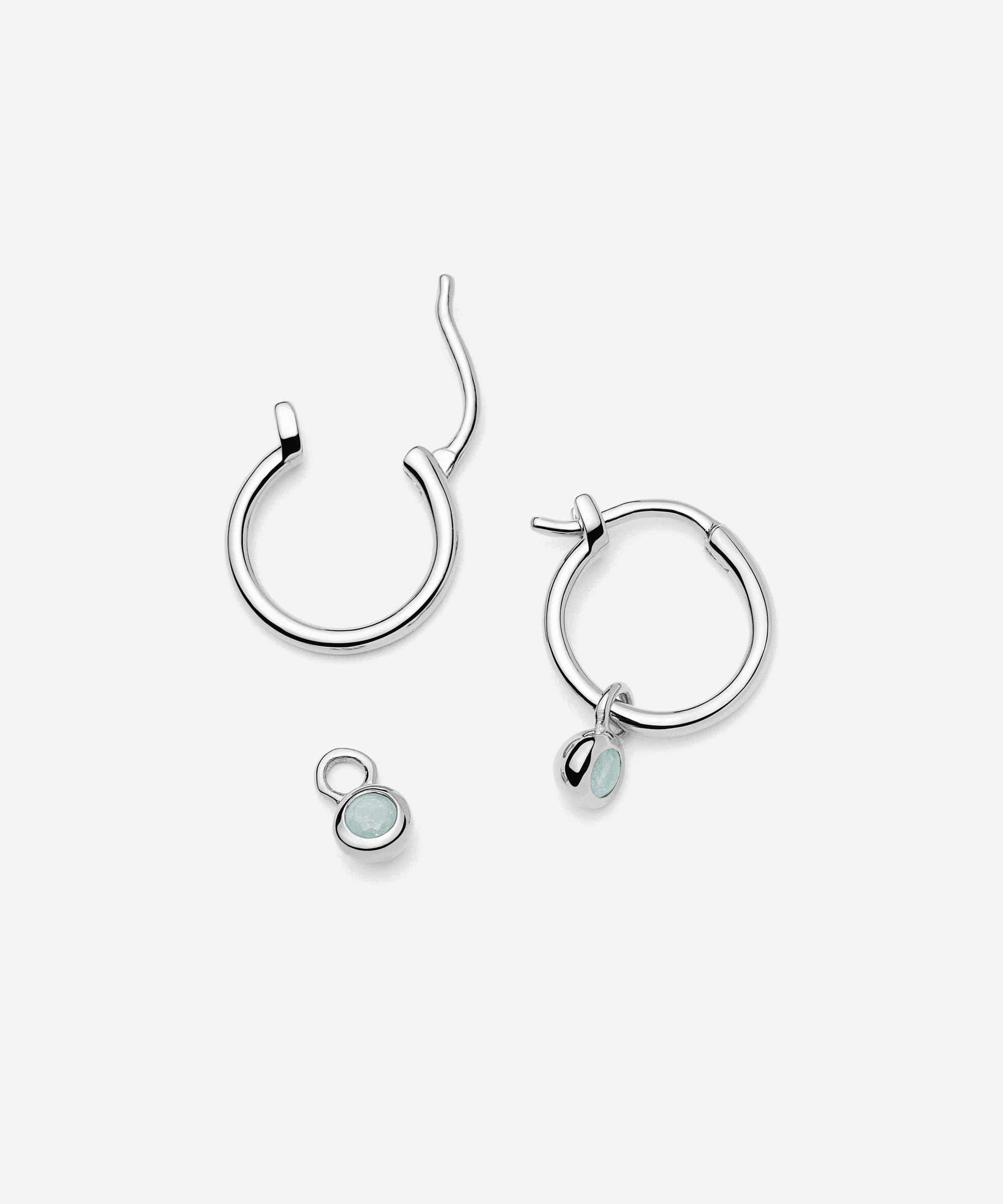 Missoma - Sterling Silver March Birthstone Mini Charm Hoop Earrings image number 1