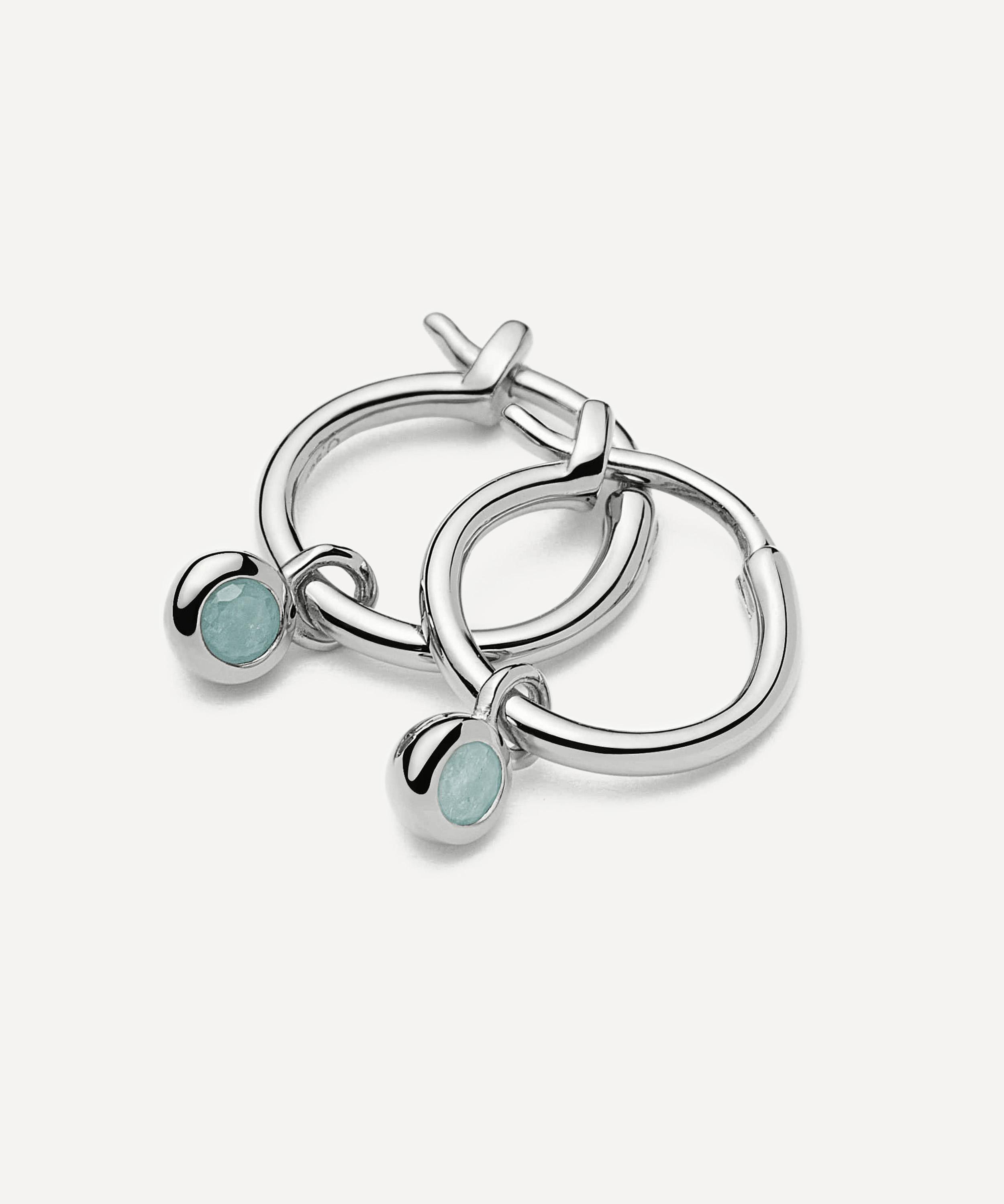 Missoma - Sterling Silver March Birthstone Mini Charm Hoop Earrings image number 2