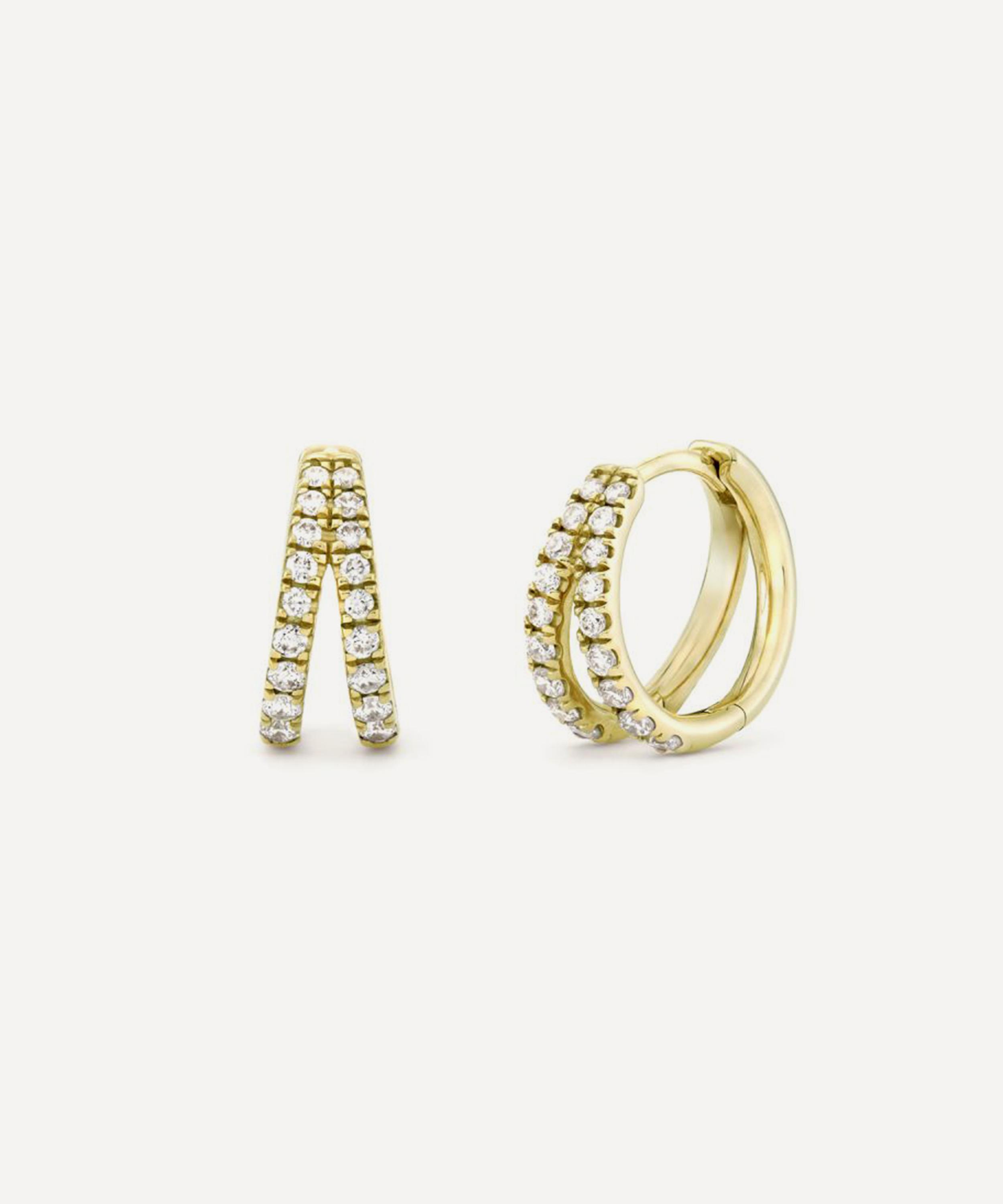 Dinny Hall - 9ct Gold Signature Duo Small Lab-Created Diamond Hoop Earrings image number 0