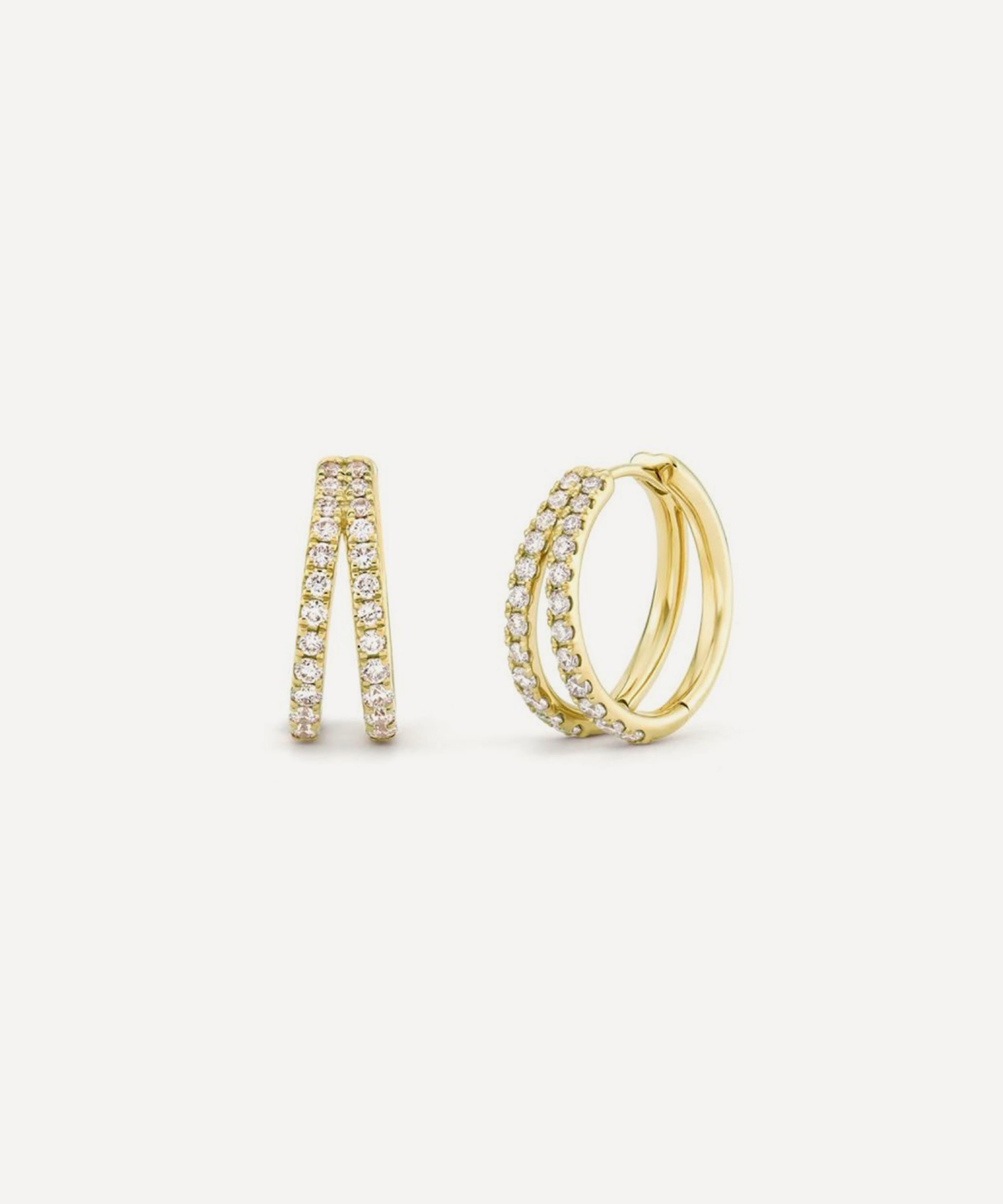 Dinny Hall - 9ct Gold Signature Duo Large Lab-Created Diamond Huggie Hoop Earrings image number 0