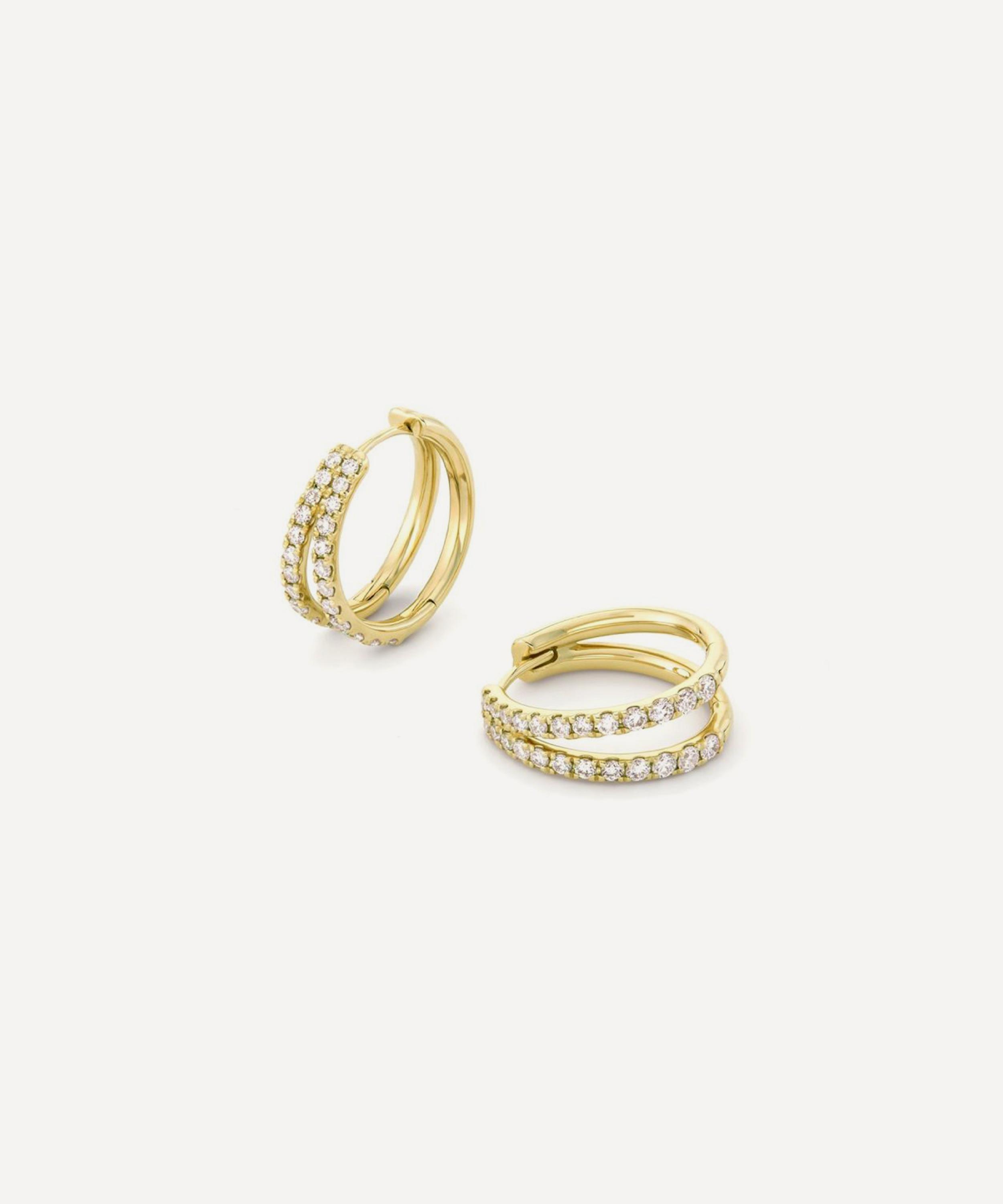 Dinny Hall - 9ct Gold Signature Duo Large Lab-Created Diamond Huggie Hoop Earrings image number 2
