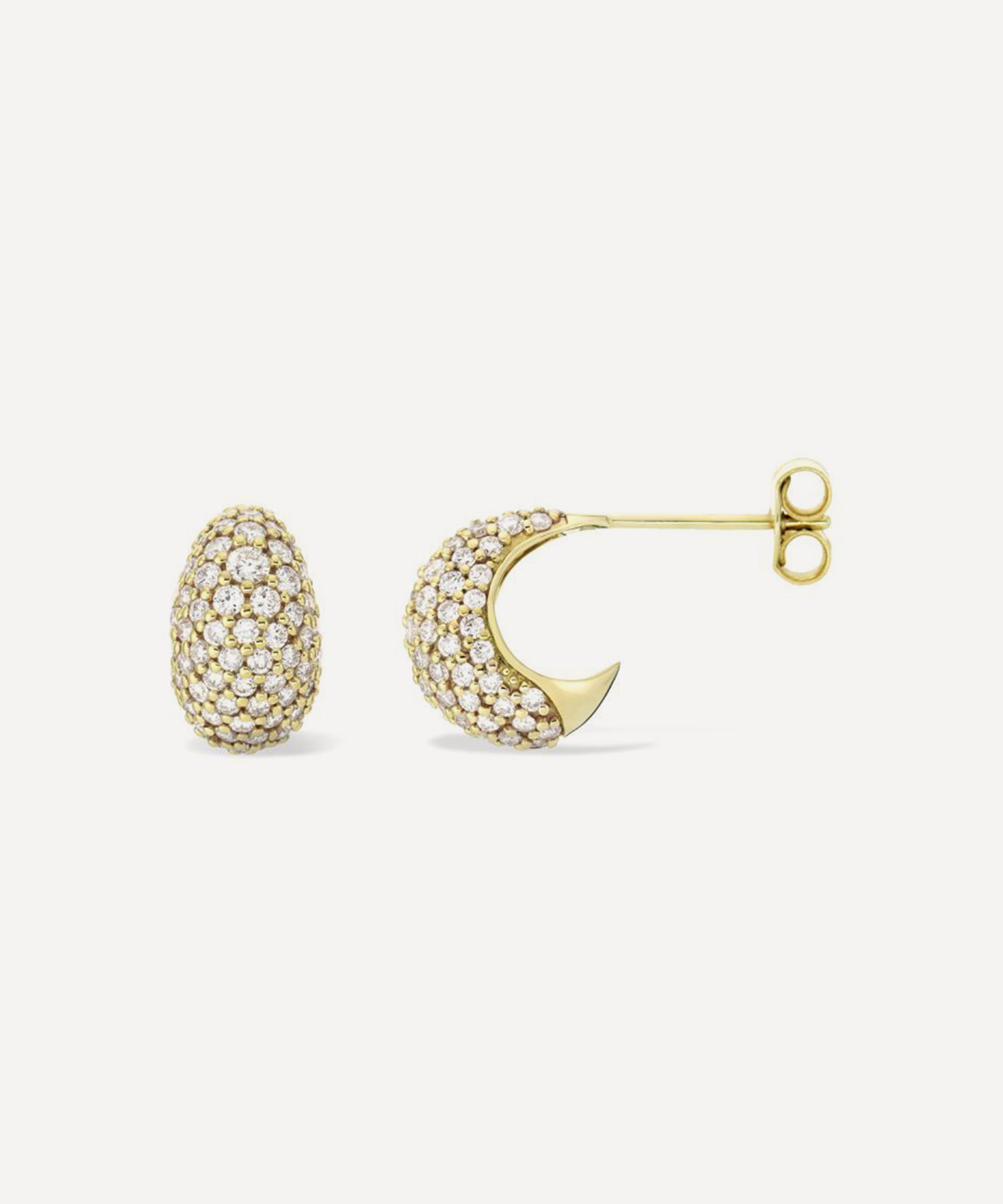 Dinny Hall - 9ct Gold Signature Mini Scoop Pave Hoop Earrings image number 0