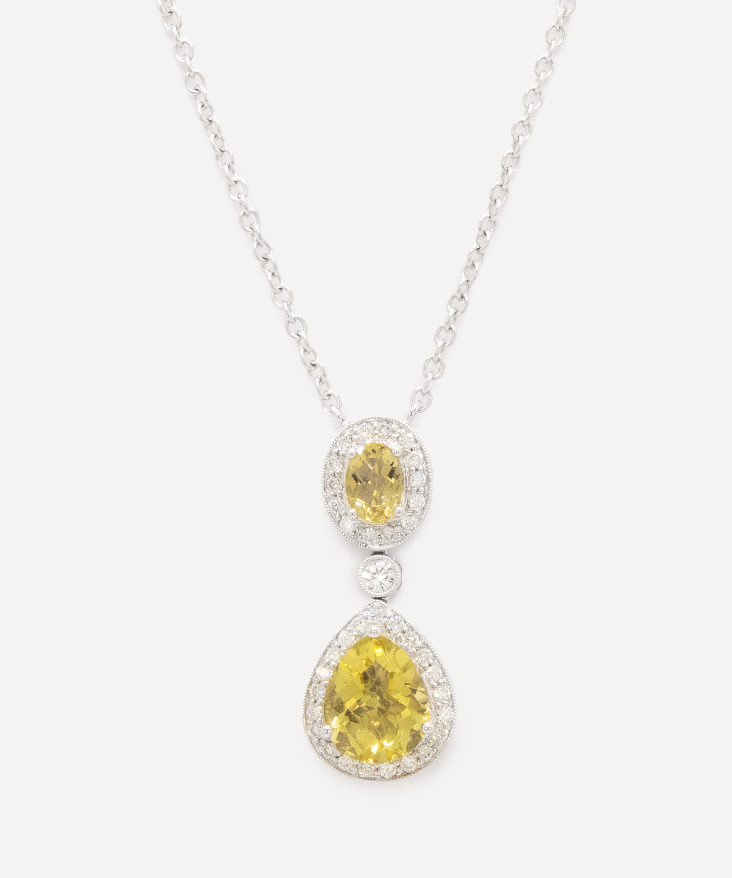 Kojis - 18ct White Gold Lemon Quartz and Diamond Pendant Necklace