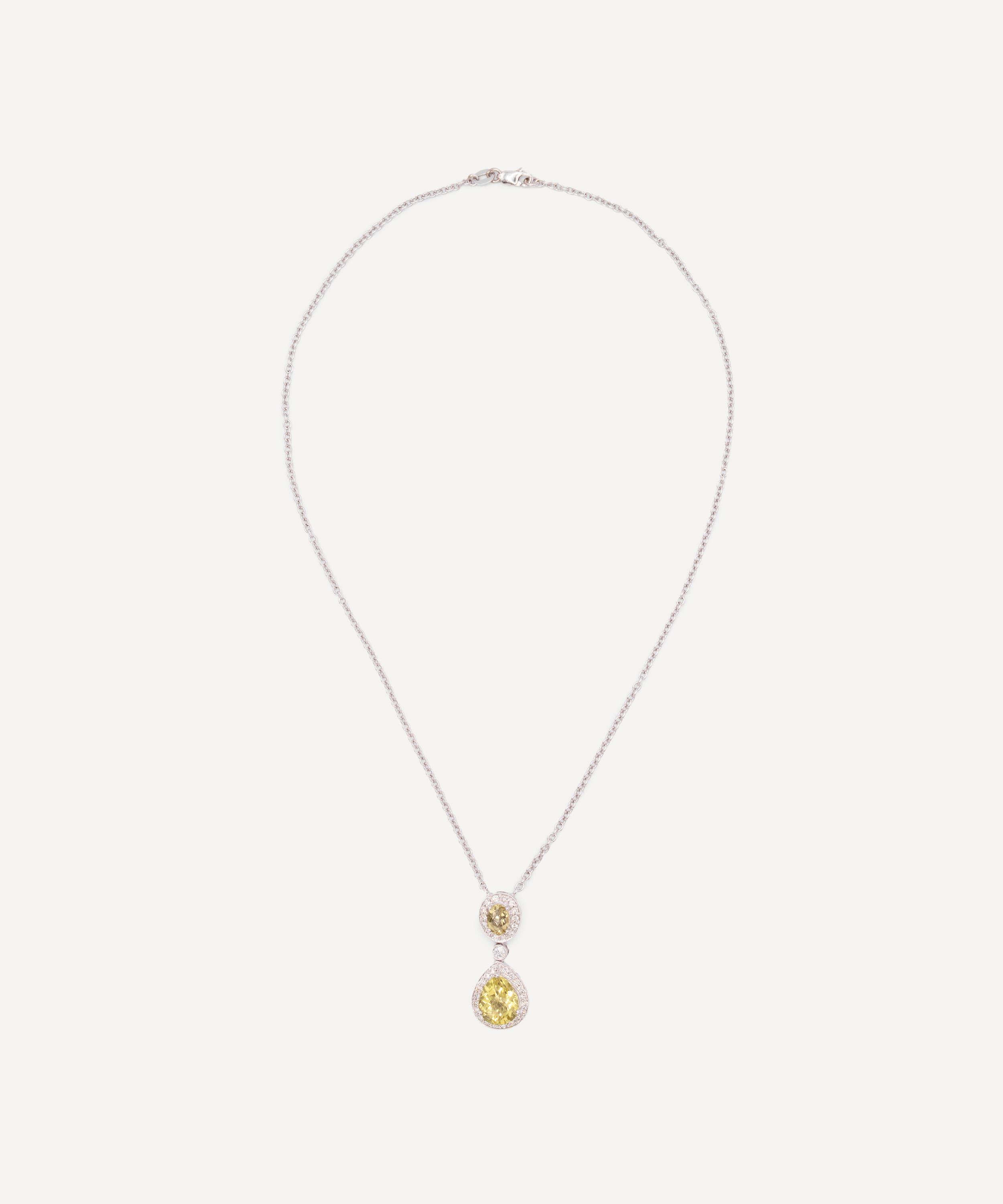 Kojis - 18ct White Gold Lemon Quartz and Diamond Pendant Necklace image number 1