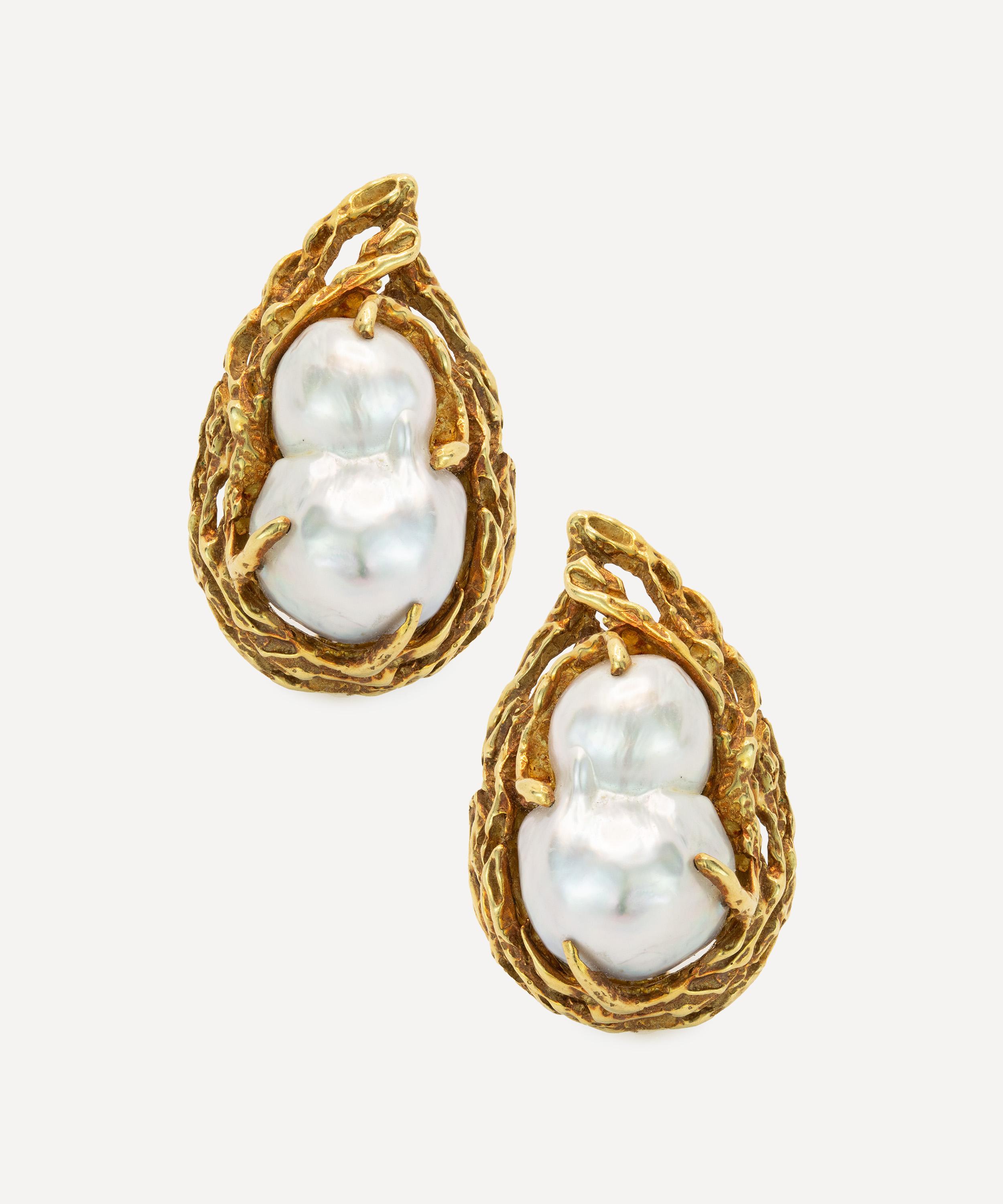 Kojis - 18ct Gold Brutalist Pearl Stud Earrings