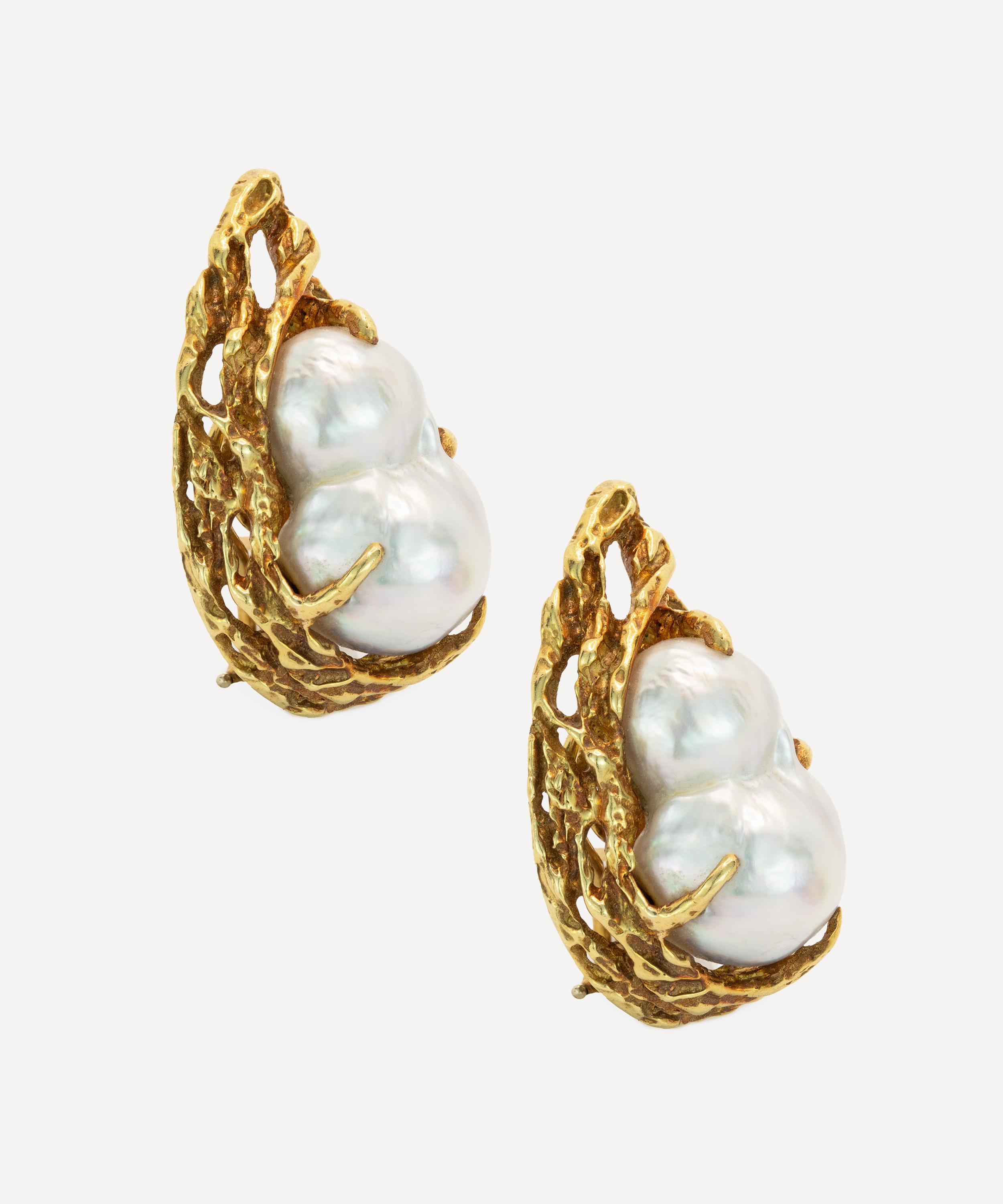 Kojis - 18ct Gold Brutalist Pearl Stud Earrings image number 1