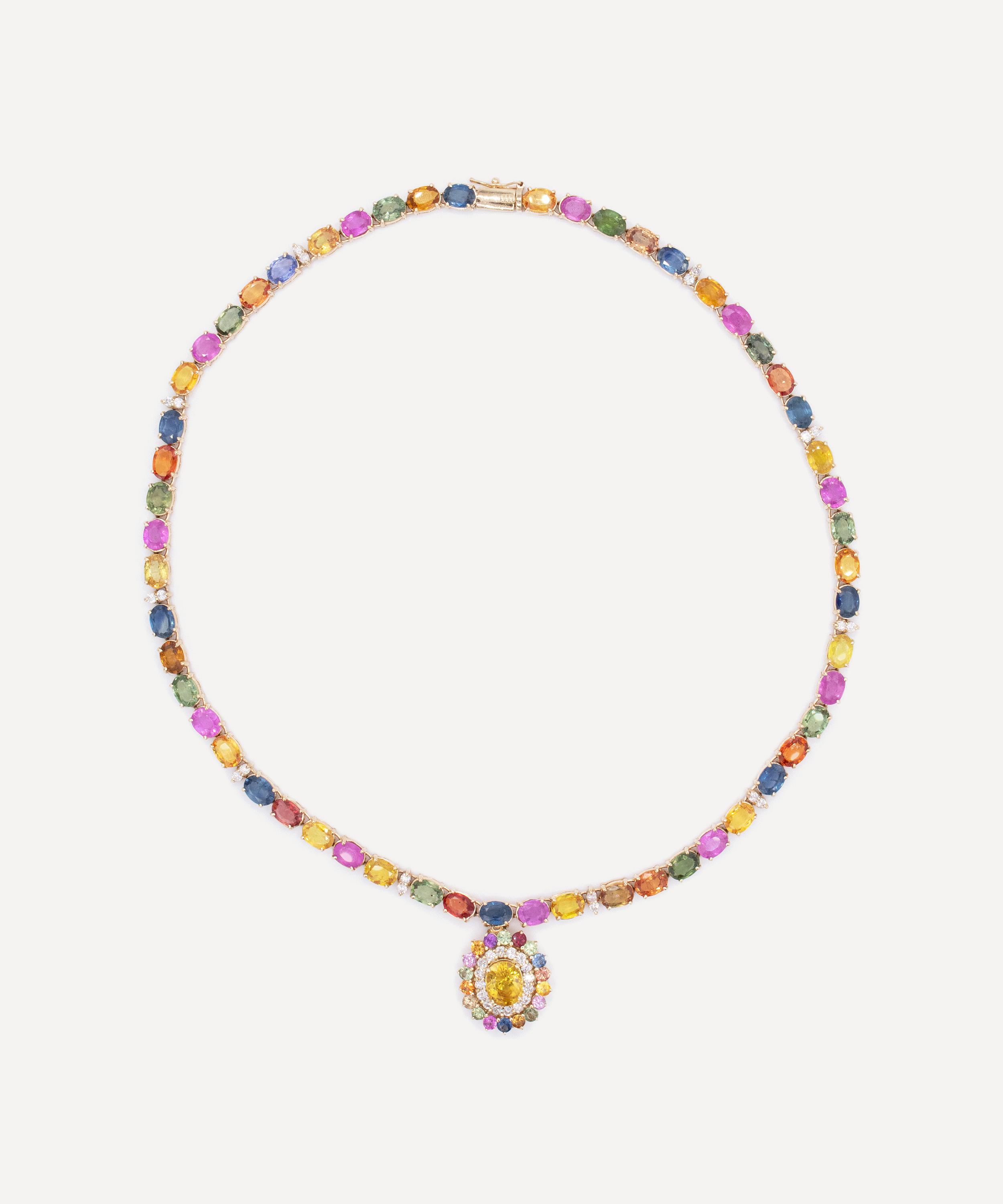 Kojis - 14ct Gold Multicoloured Sapphire and Diamond Necklace image number 1