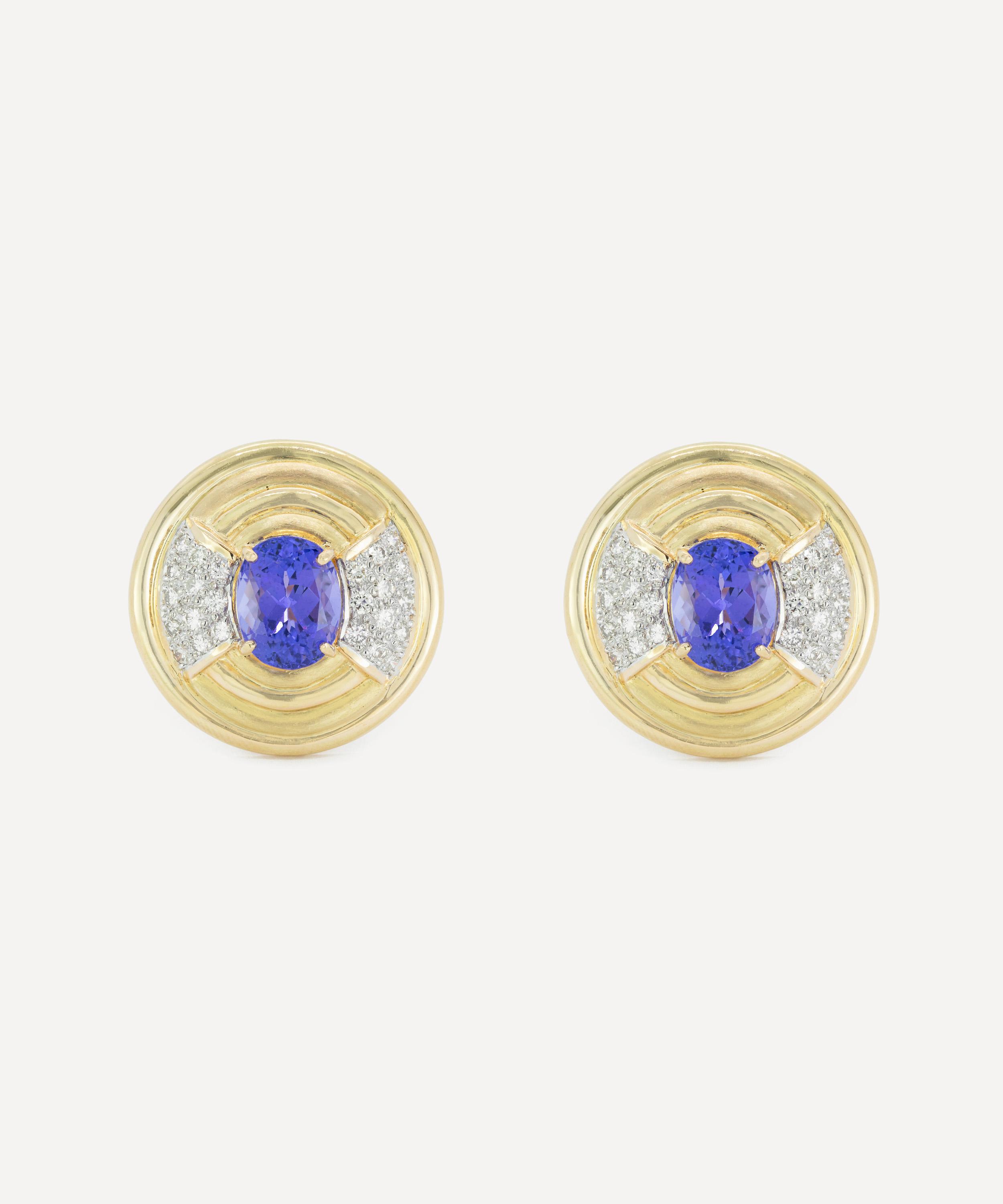 Kojis - 18ct Gold Tanzanite and Diamond Disc Stud Earrings image number 0