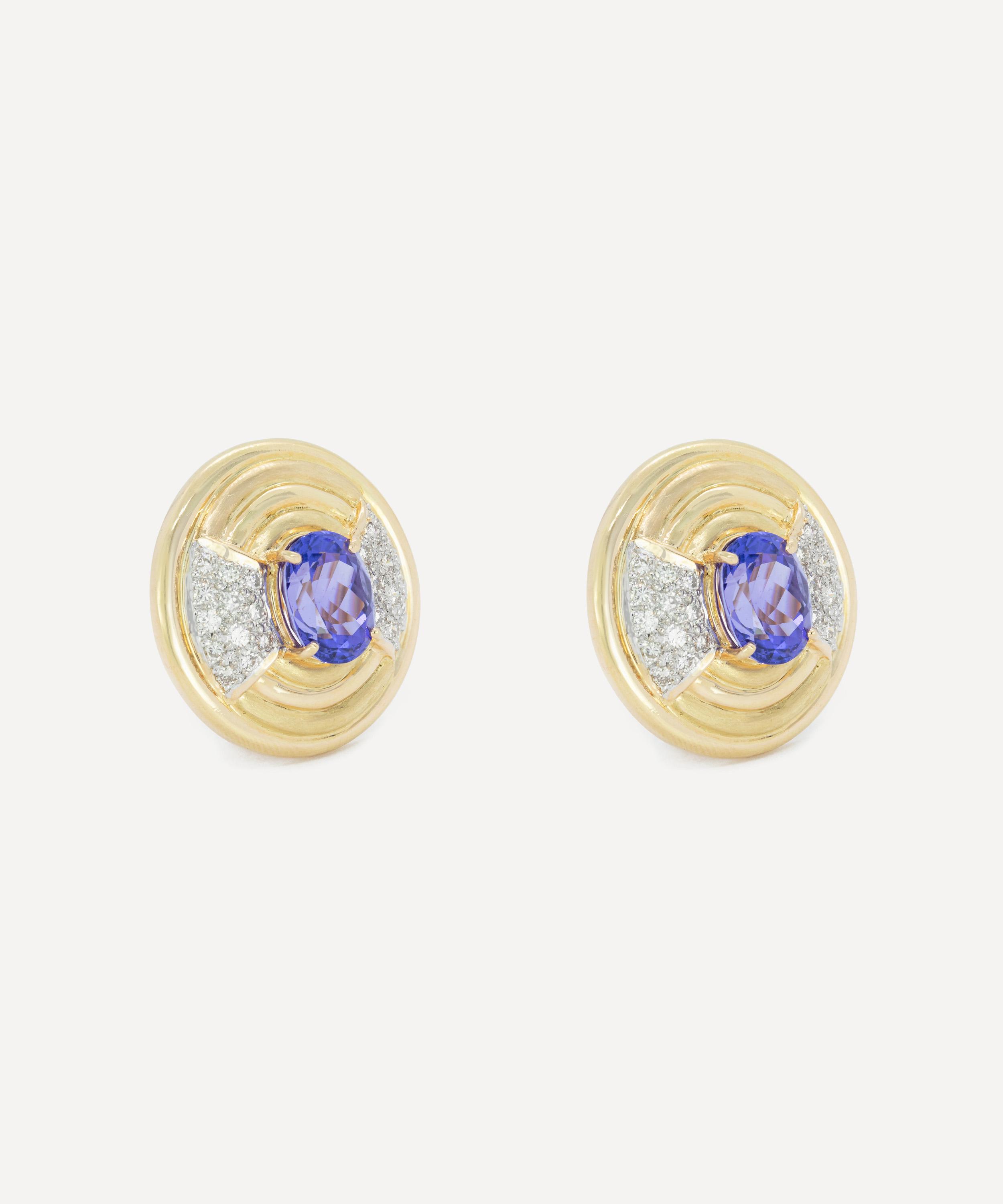 Kojis - 18ct Gold Tanzanite and Diamond Disc Stud Earrings image number 1