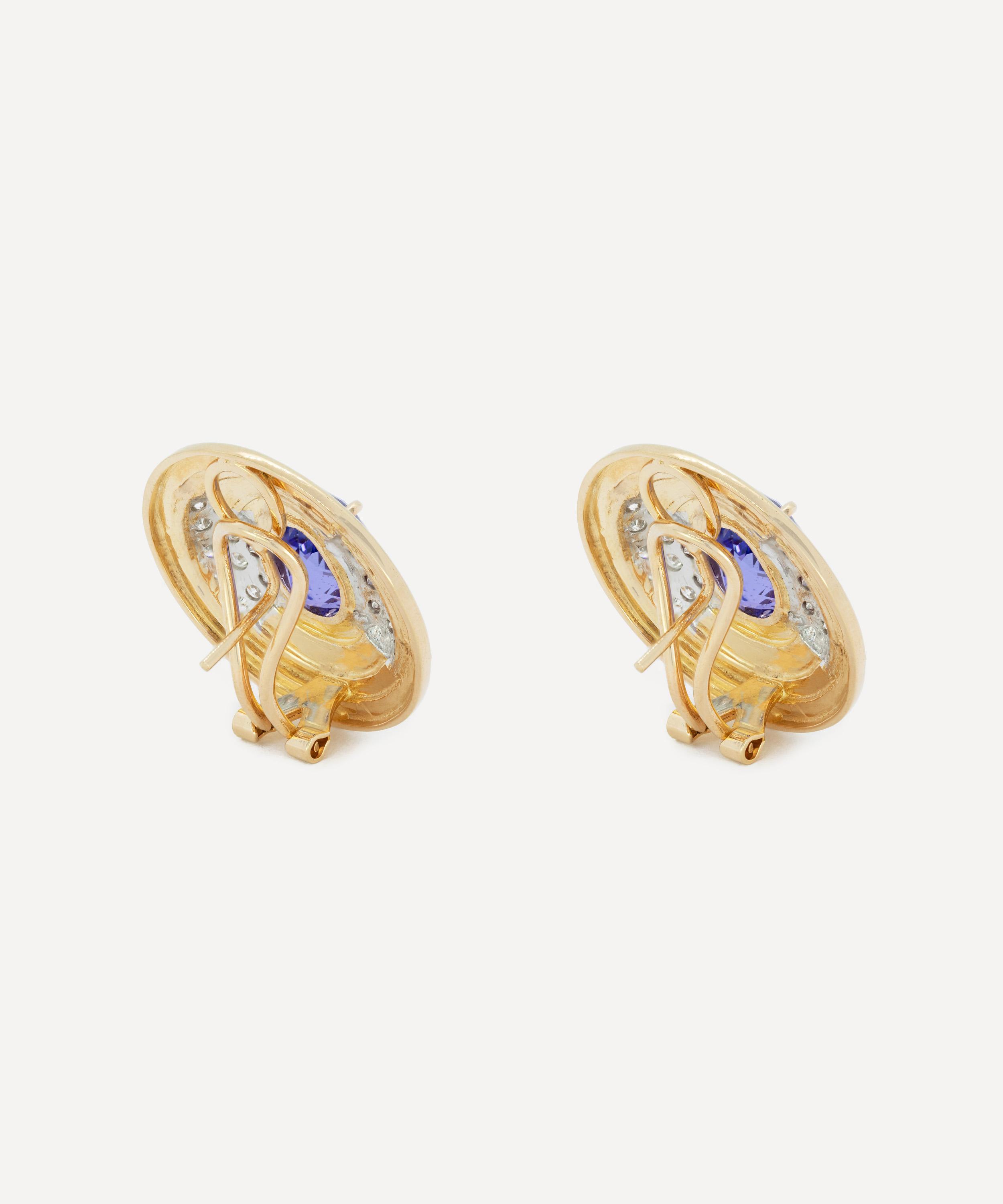 Kojis - 18ct Gold Tanzanite and Diamond Disc Stud Earrings image number 2