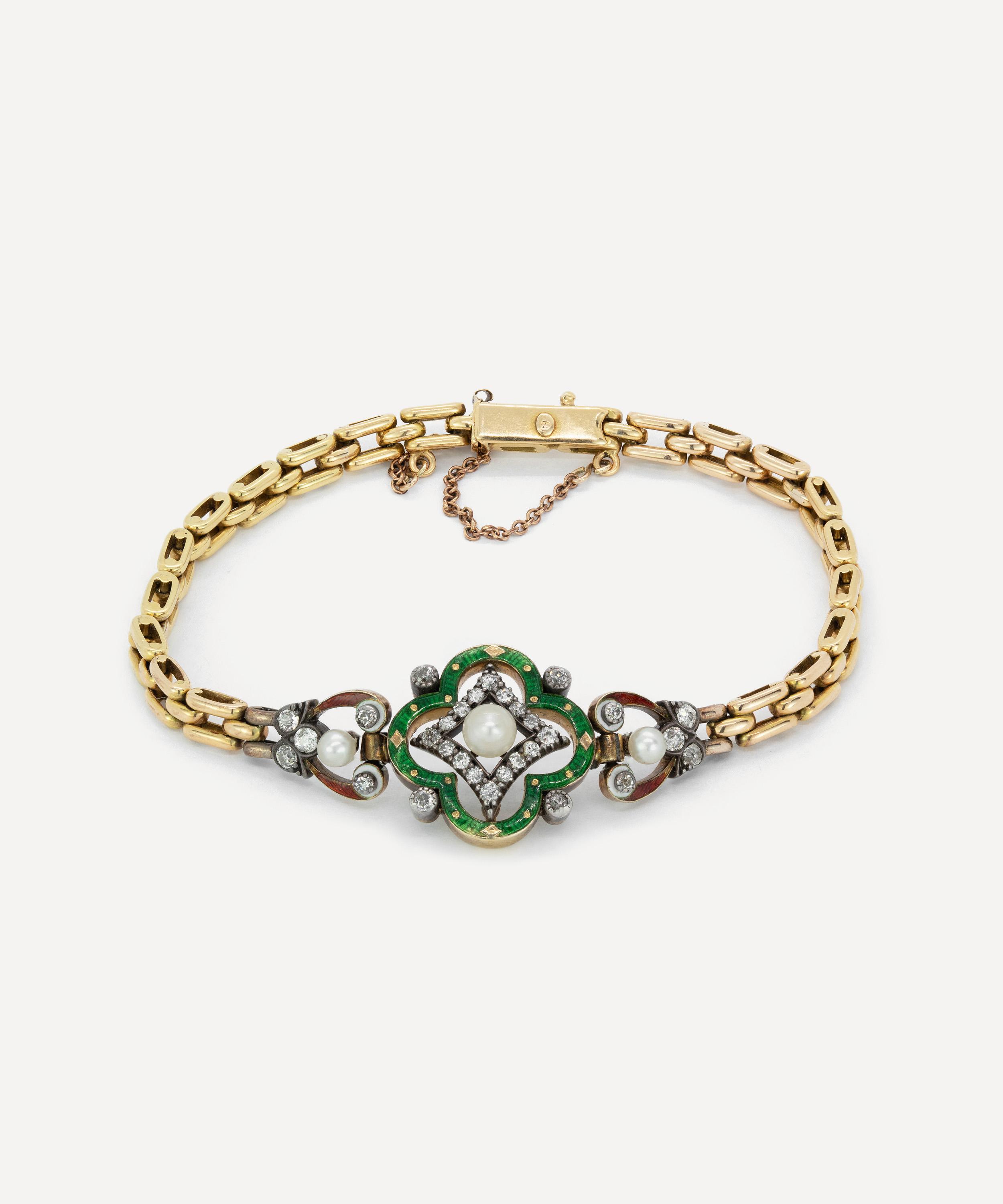 Kojis - 18ct Gold Antique Enamel Pearl and Diamond Bracelet image number 0