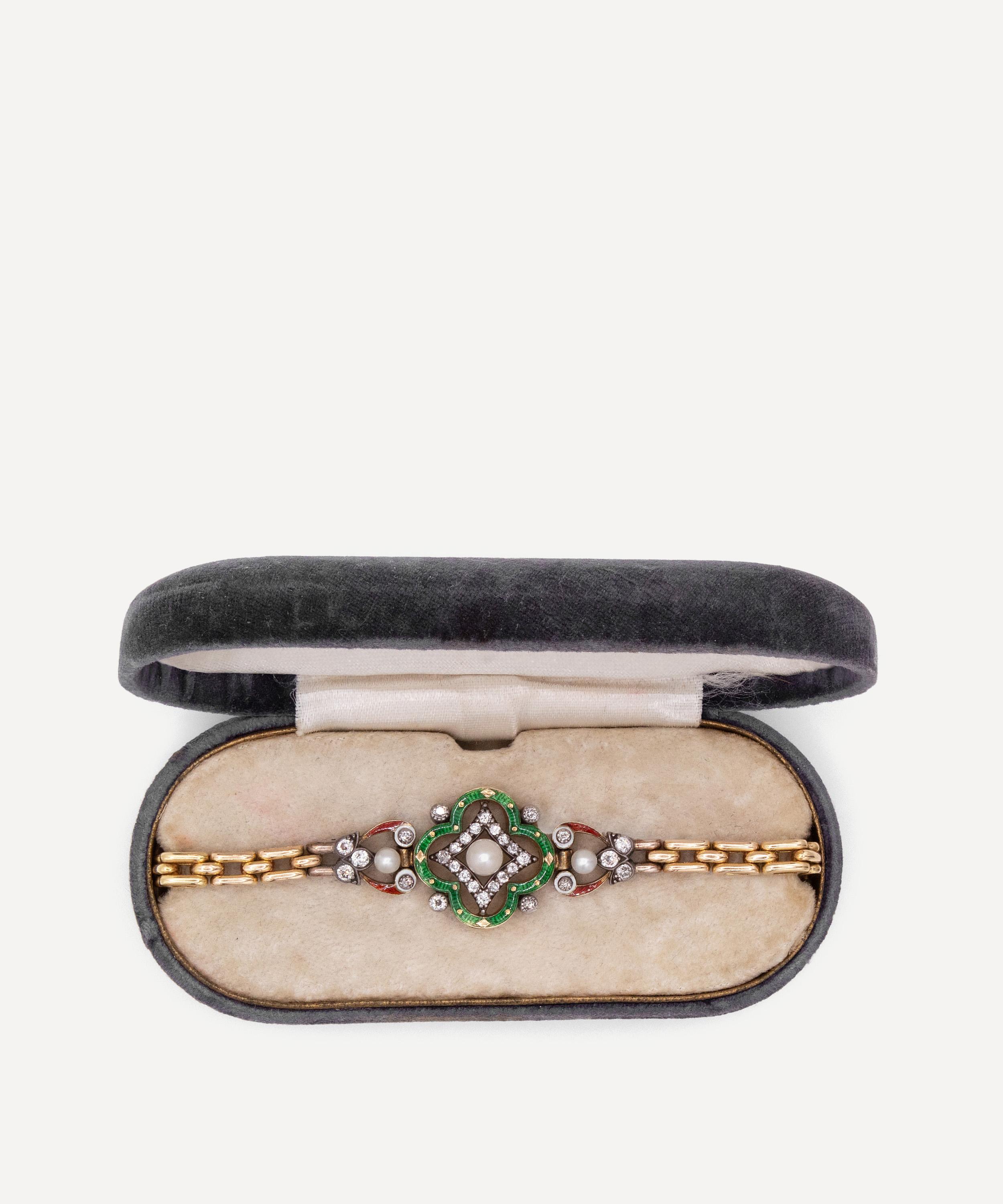 Kojis - 18ct Gold Antique Enamel Pearl and Diamond Bracelet image number 1