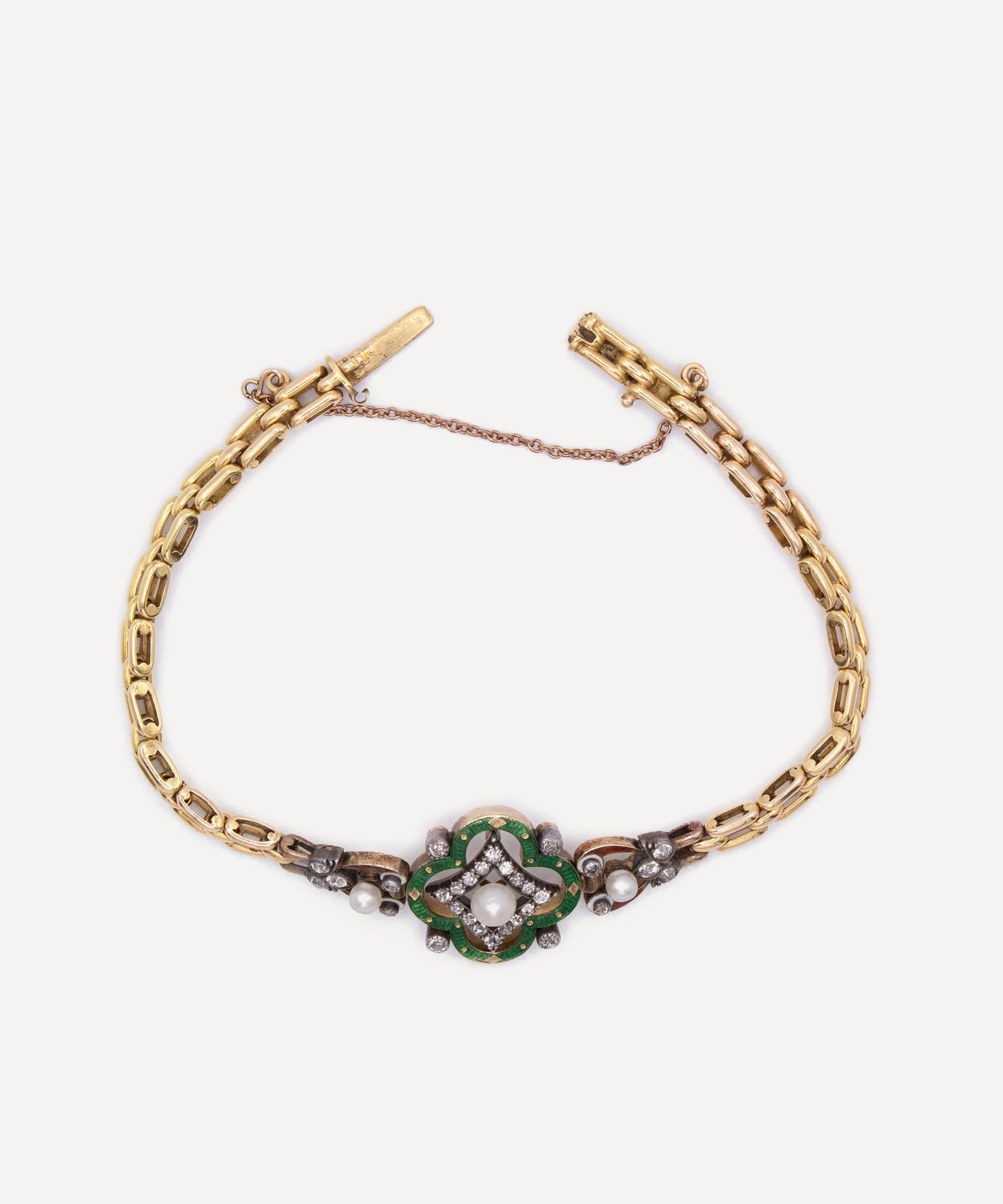 Kojis - 18ct Gold Antique Enamel Pearl and Diamond Bracelet image number 2